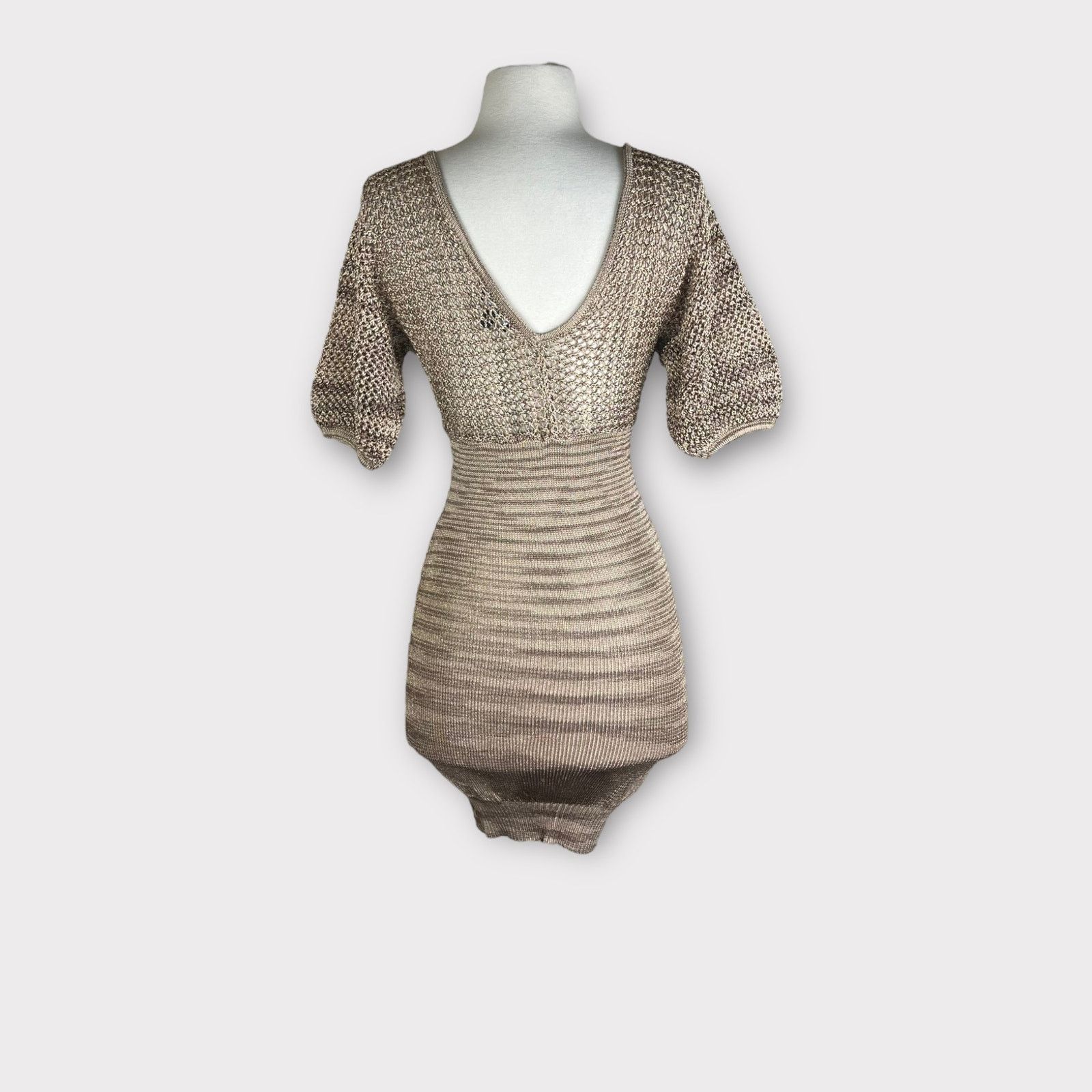 Bebe Bebe | Vintage Y2K Shimmery crochet Body-con Mini Dress | XS Size XS / US 0-2 / IT 36-38 - 6 Thumbnail