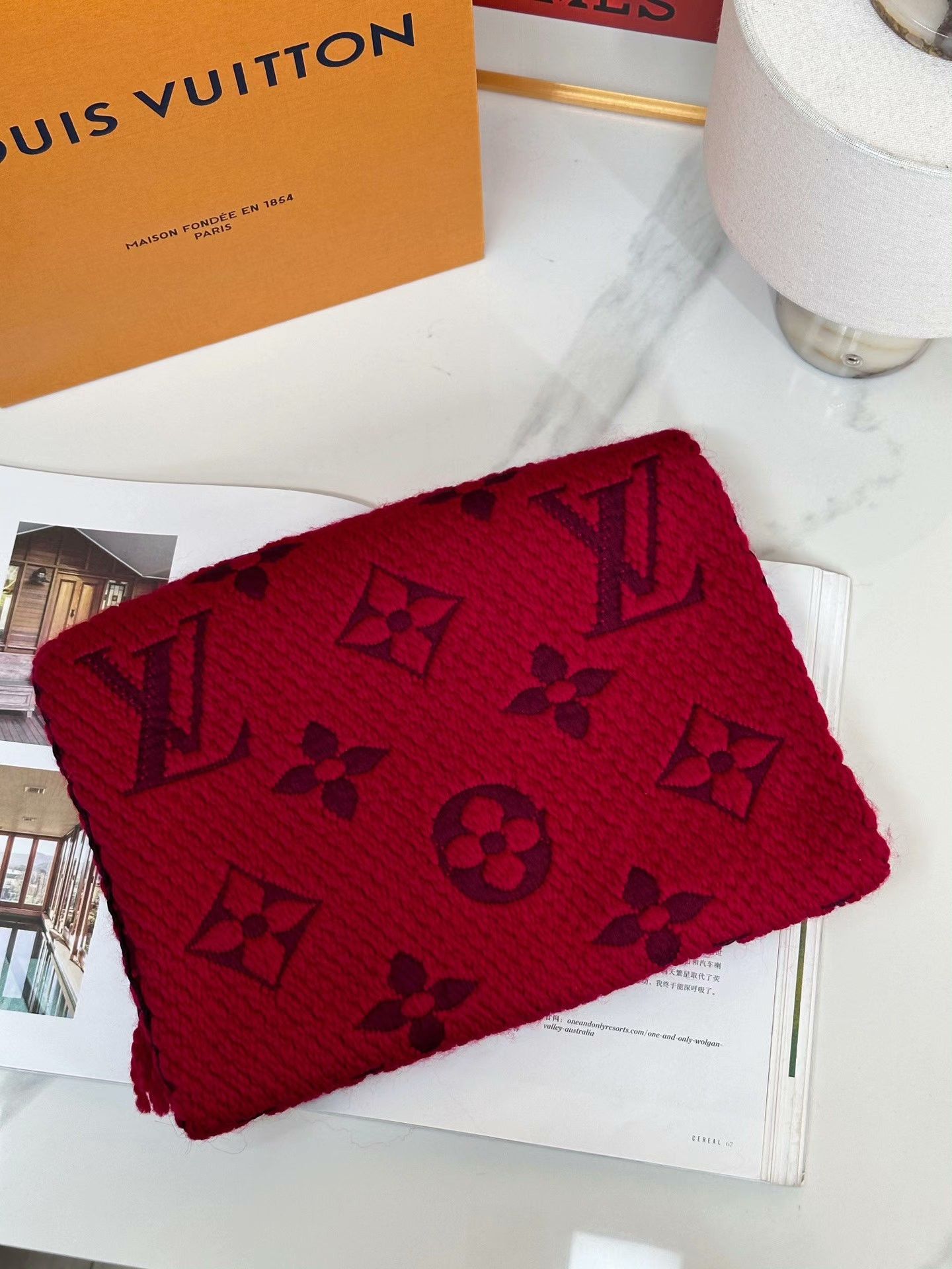 Louis Vuitton LV Ruby Red Logo Print Fringe Scarf Size ONE SIZE - 1 Thumbnail