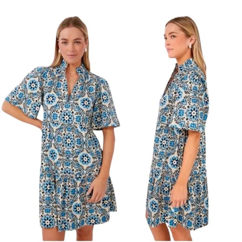 Tuckernuck Golden Medallion Crawford Dress Blue Tiered Mini