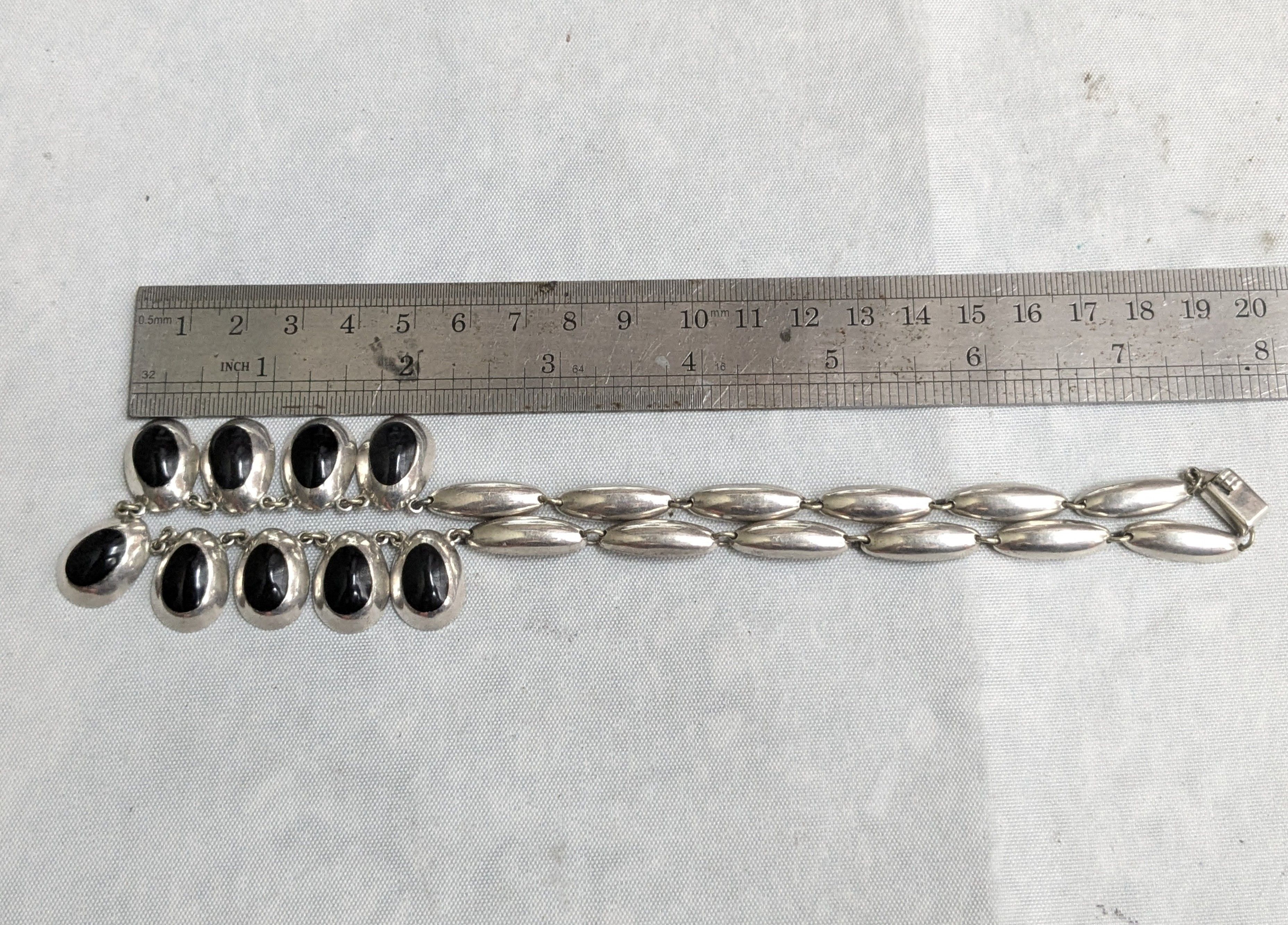 Jewelry Vintage Taxco Sterling Silver Onyx Necklace 16" Size ONE SIZE - 12 Thumbnail