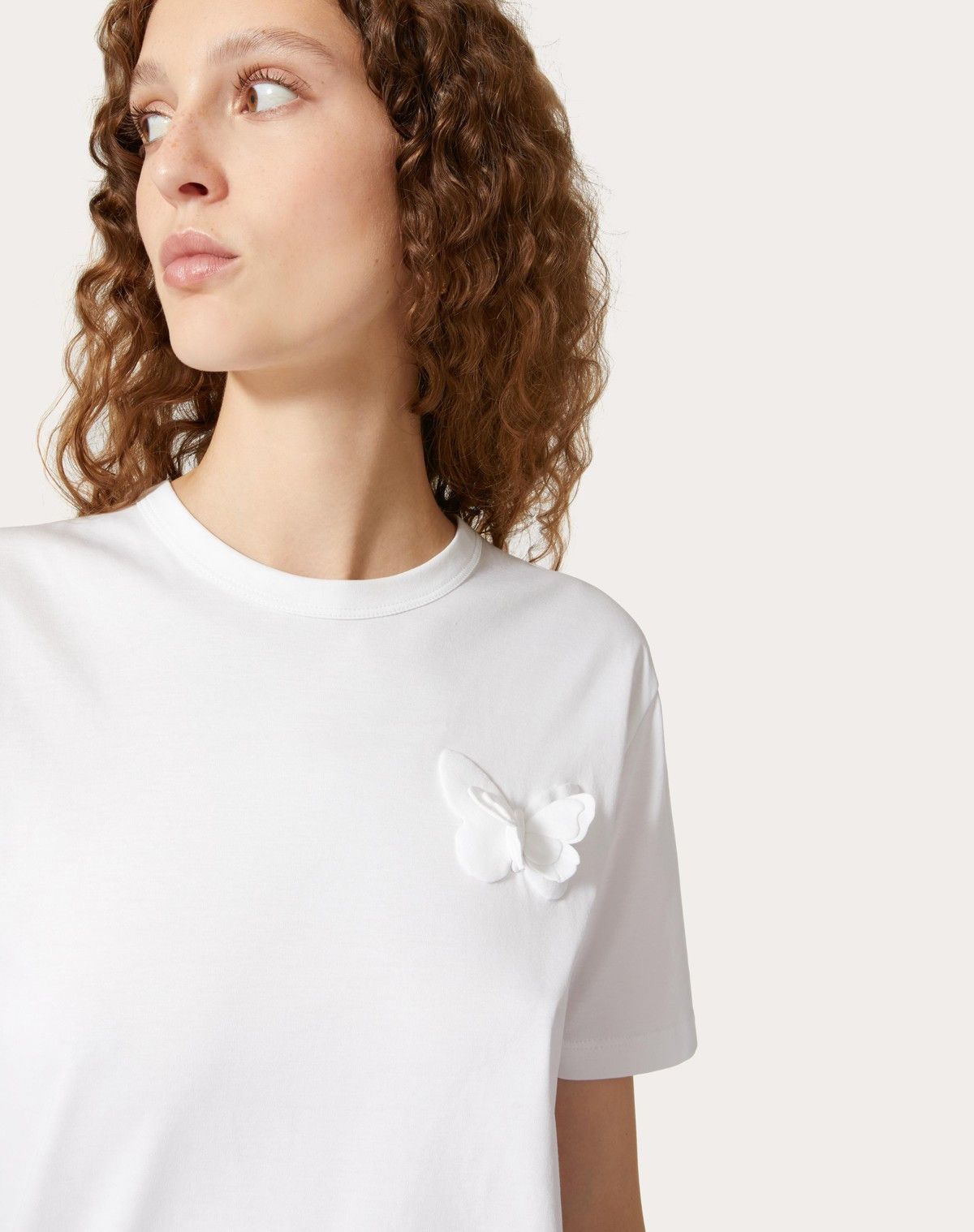 Valentino o1s1wg110525 Embroidered Jersey T-Shirt in White Size XS / US 0-2 / IT 36-38 - 6 Thumbnail
