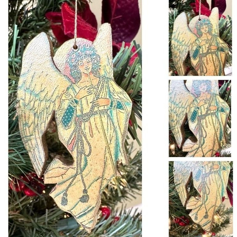 Handmade × Vintage VTG Decopage Angel Ornaments Set of 2 Wood Handmade Christma Size ONE SIZE - 6 Thumbnail