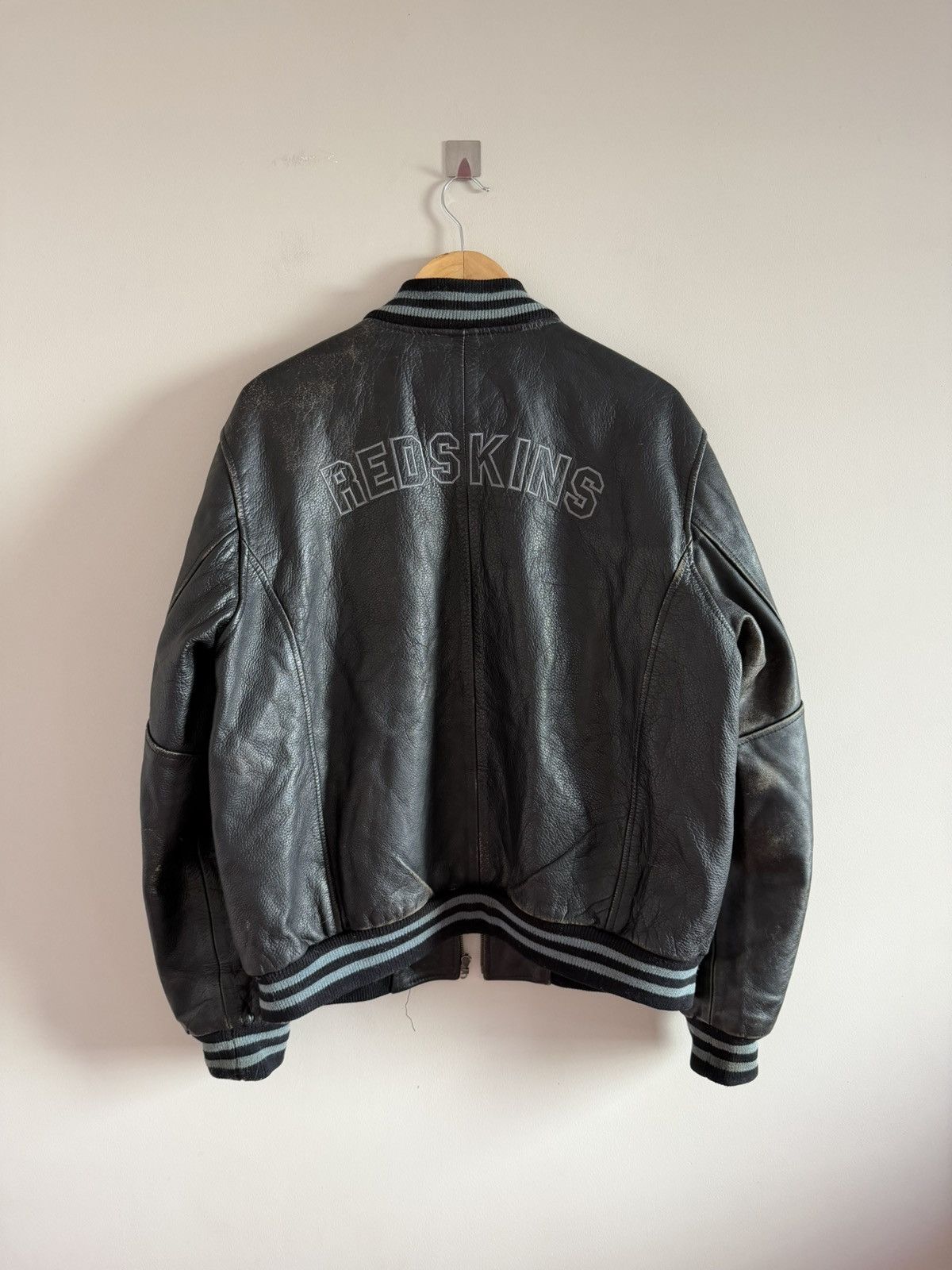 Vintage Redskins Leather Bomber Jacket Black Varsity Size US XL / EU 56 / 4 - 1 Thumbnail