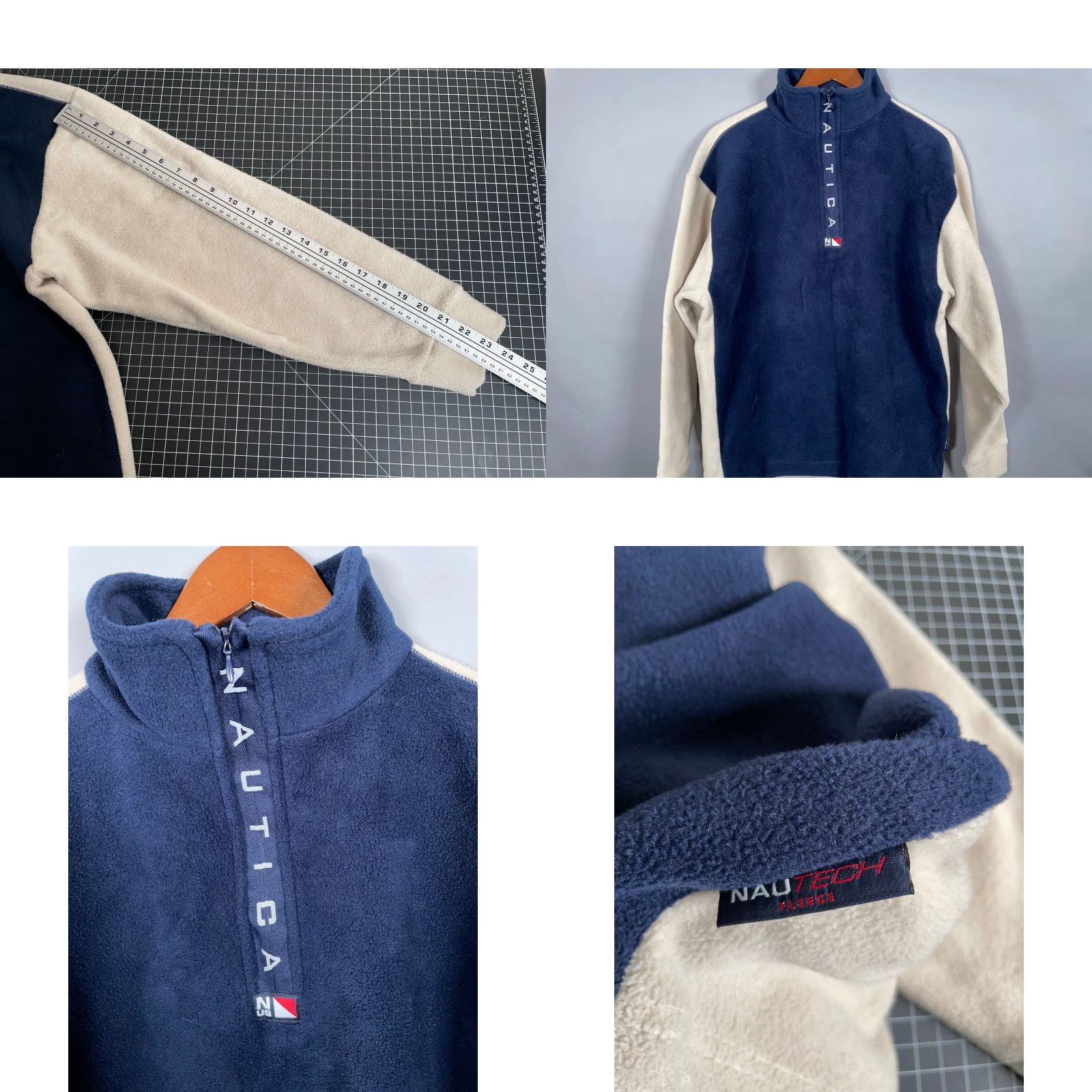 Nautica VTG Nautica 1/4 Zip Fleece Pullover Adult Small Dark Blue Cream Oversized USA Size US S / EU 44-46 / 1 - 8 Thumbnail