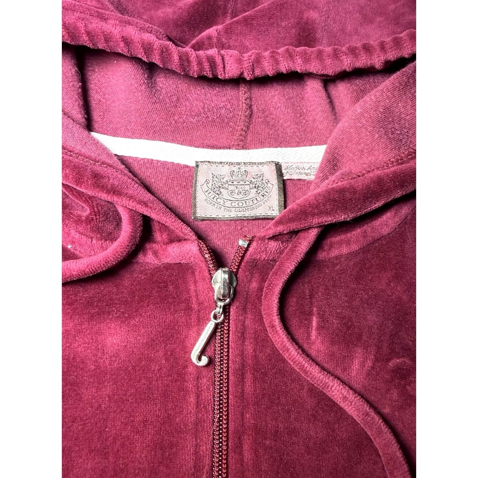 Juicy Couture VINTAGE Juicy Couture Hoodie Full Zip Velour Track Jacket Womens XL Burgundy Red Size XL / US 12-14 / IT 48-50 - 7 Thumbnail
