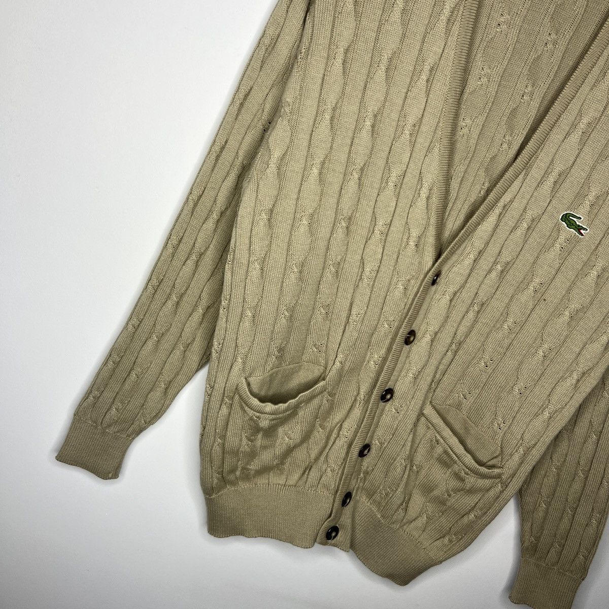 Lacoste × Vintage Vintage 90s Lacoste Knit Cardigan Sweater Cable Brown Beige Size US M / EU 48-50 / 2 - 4 Thumbnail