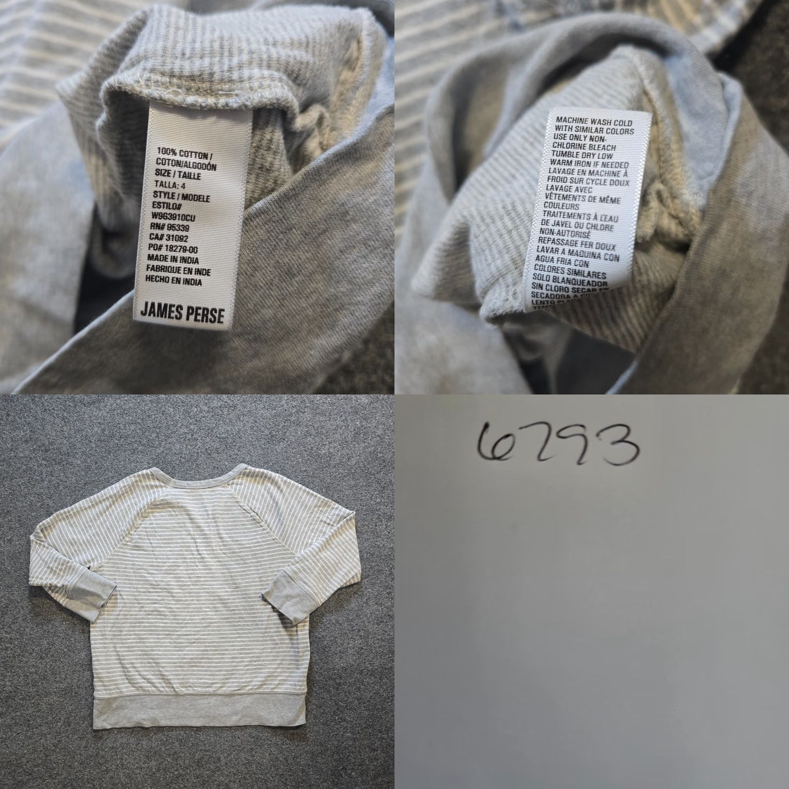 James Perse James Perse Top Womens XL Gray Striped Crew Neck Lounge Casual Comfort Shirt Size XL / US 12-14 / IT 48-50 - 8 Thumbnail