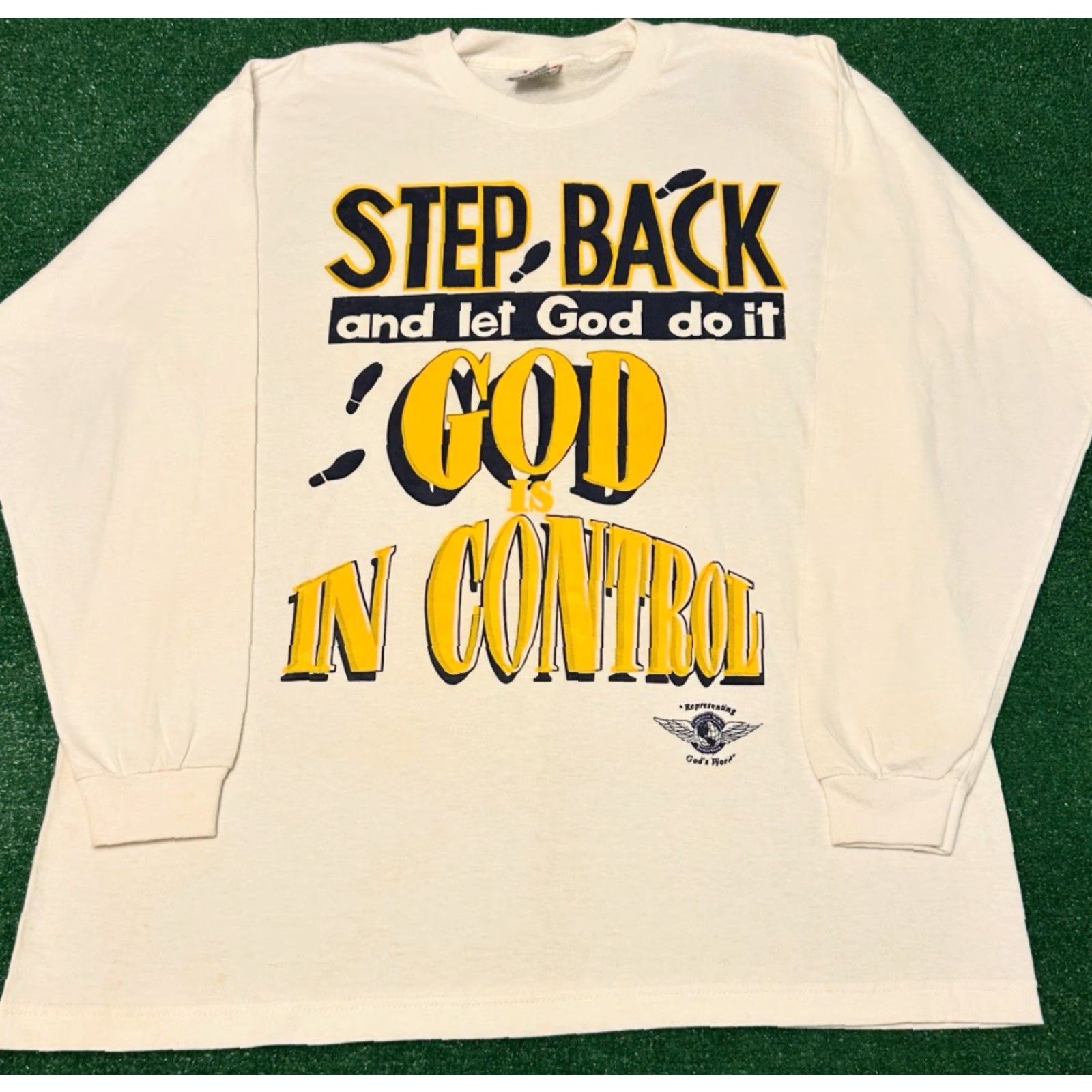 Vintage VINTAGE 90s Jesus Tee Longsleeve Shirt XL Mens White VTG Step Back And Let God Do It Shirt Size US XL / EU 56 / 4 - 3 Thumbnail