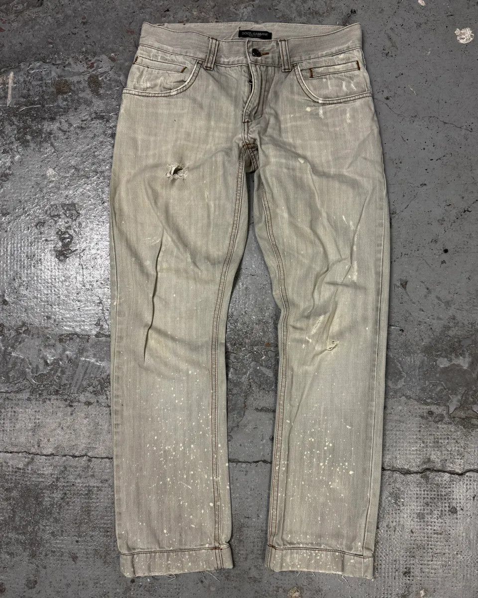 Dolce & Gabbana 2000s Dolce & Gabbana Distressed Painted Grey Denim Jeans Size US 32 / EU 48 - 1 Thumbnail