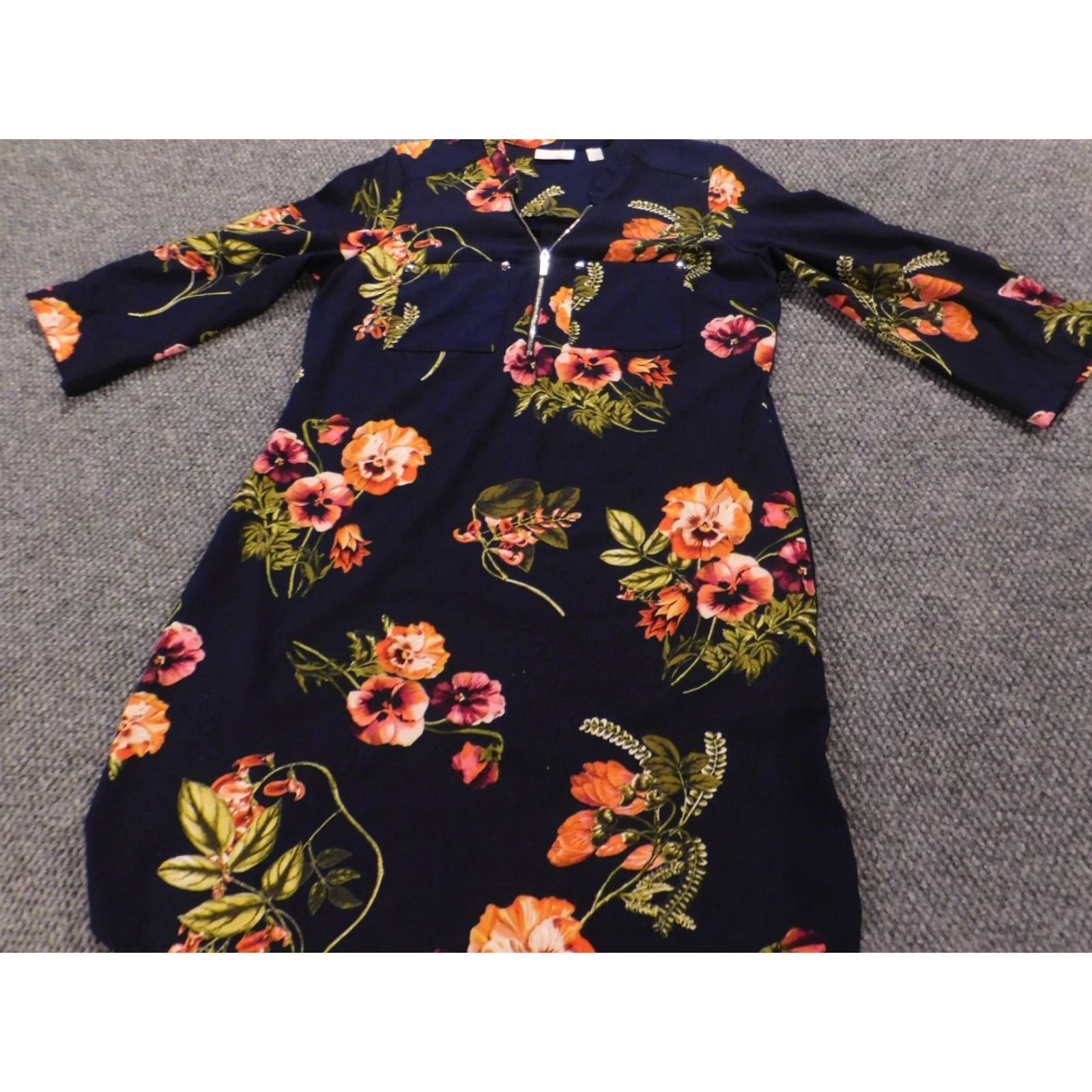 Vintage New York & Company Womens Dress XS Blue Floral A-Line Zip Stretch Midi Sleeveless Mock Neck Bell Sleeve Crochet Lined Polyester Rayon Vintage No Size XS / US 0-2 / IT 36-38 - 5 Thumbnail