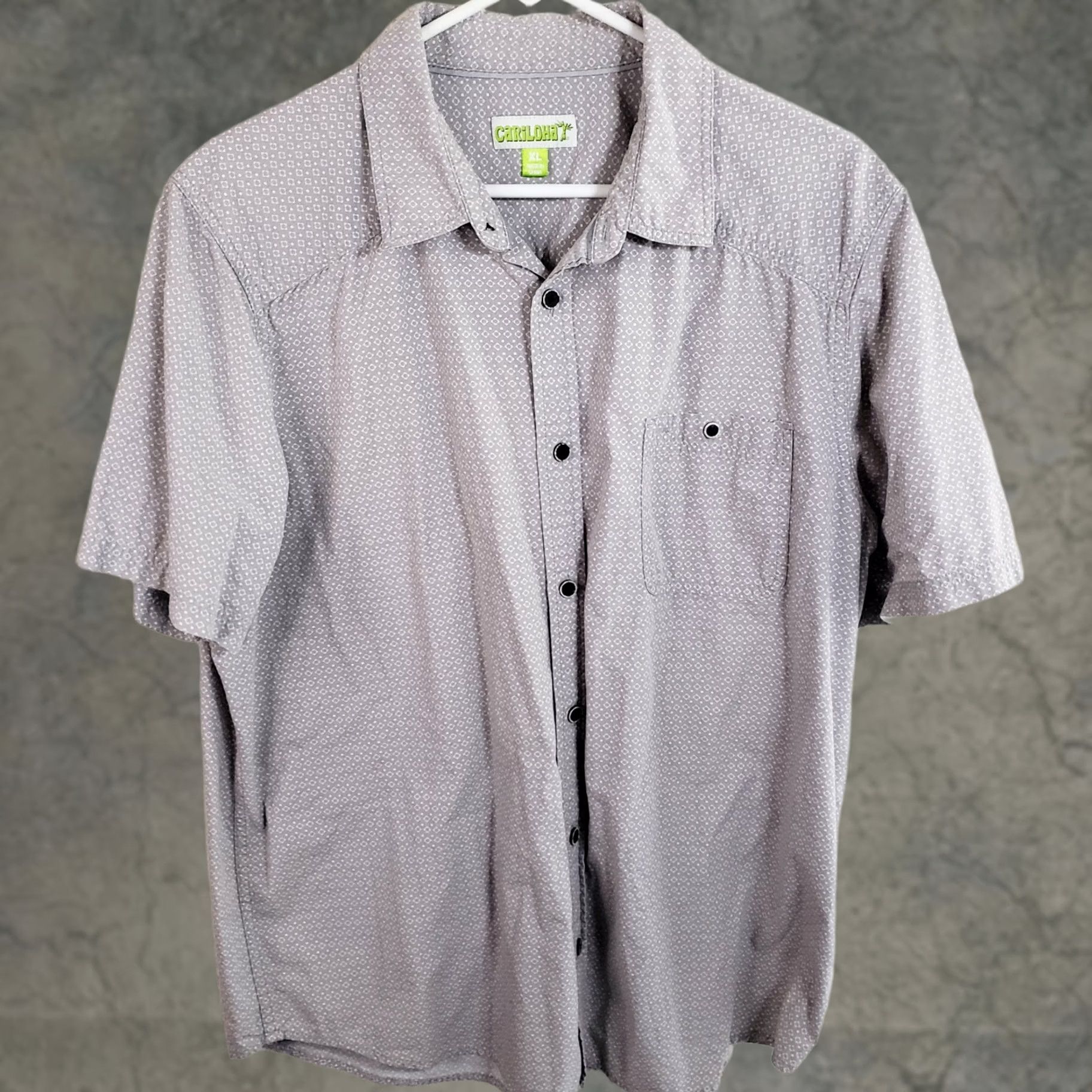 Vintage Cariloha Shirt Mens XL Gray Geometric Button Bamboo Cotton Blend Short Sleeve Size US XL / EU 56 / 4 - 1 Thumbnail