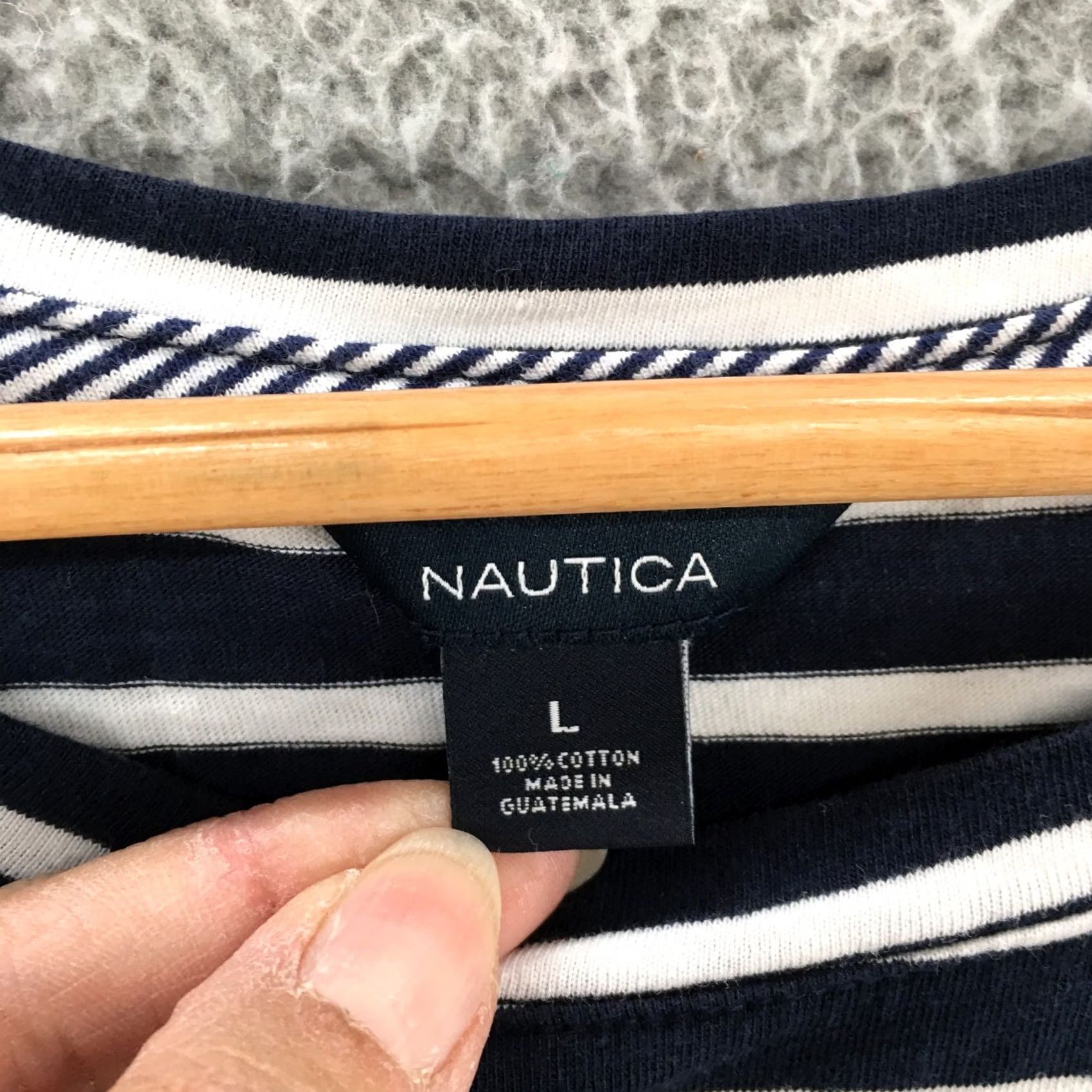 Nautica Nautica Tie Sleeve Blouse Top Womens L Blue Cotton Striped Round Neck Pullover Size L / US 10 / IT 46 - 6 Thumbnail