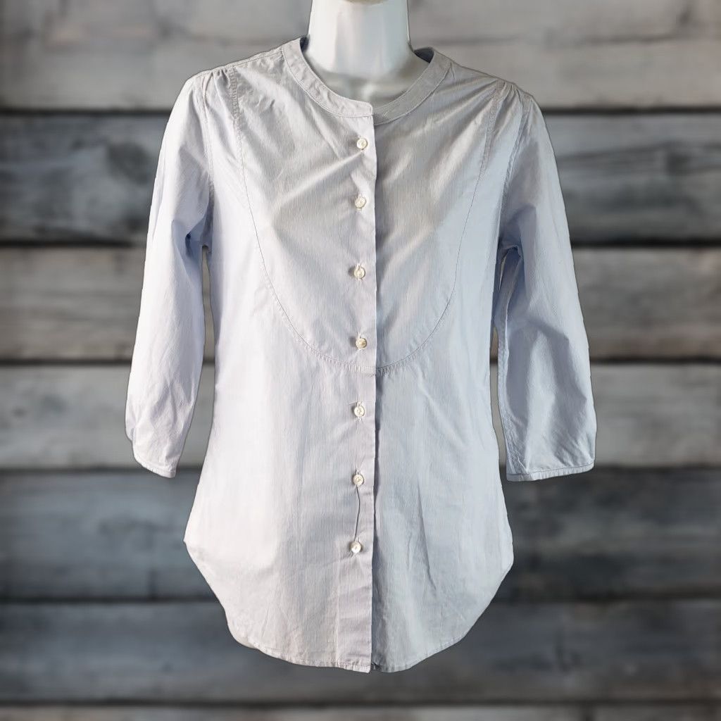 Vintage Organic John Patrick Womens Button Front Shirt Sz S Blue White Stripe Shirt Womens Small Blue White Stripe 3/4 Sleeve Cotton Button-Up Vintage? Size S / US 4 / IT 40 - 1 Thumbnail