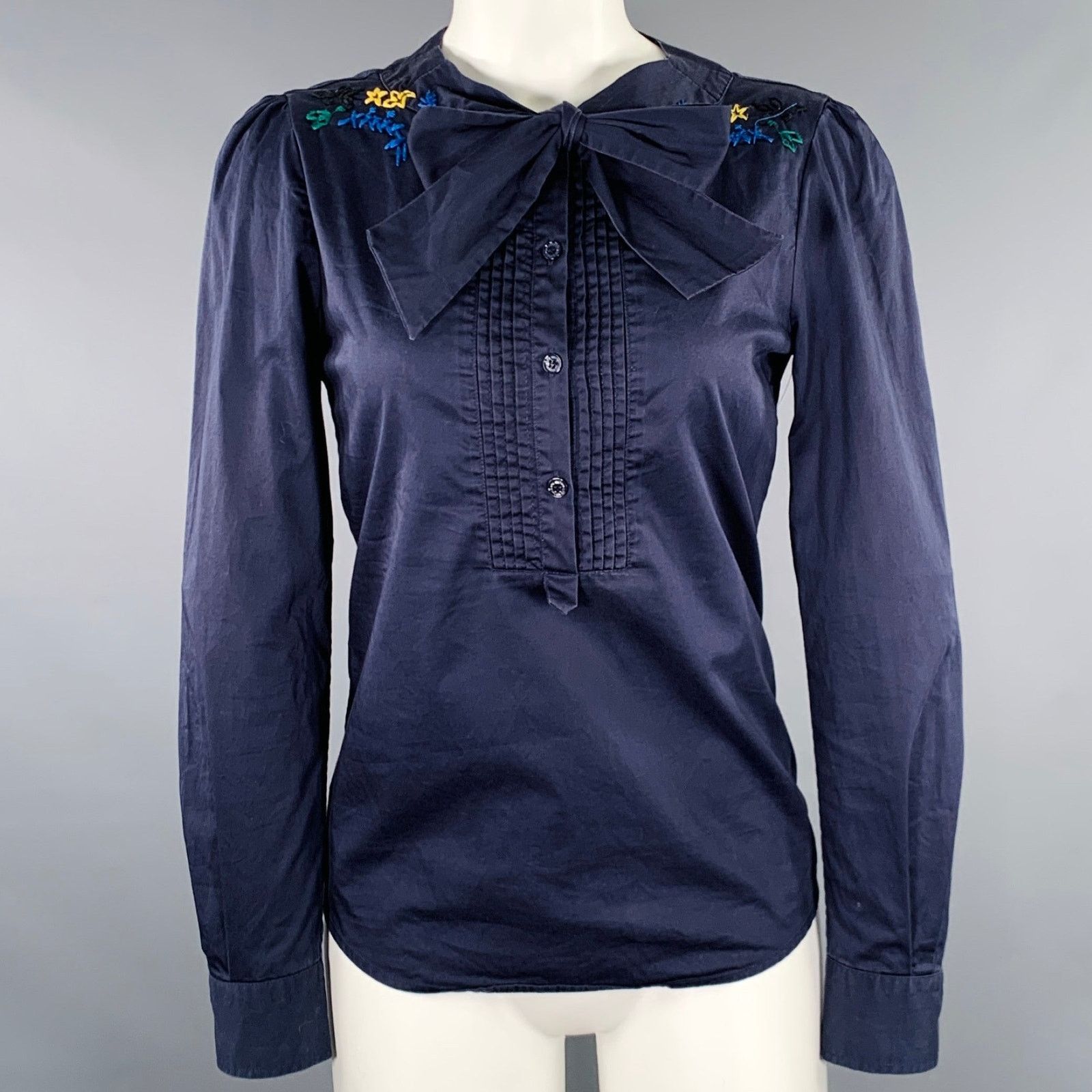 Love Moschino 4 Navy Multi Color Cotton Blend Embroidered Casual Top Size S / US 4 / IT 40 - 1 Thumbnail