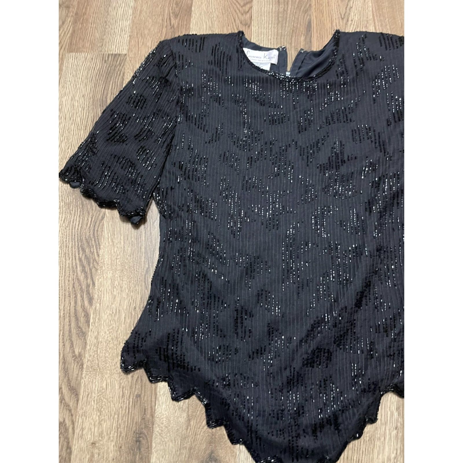 Vintage Laurence Kazar Shirt Womens Medium Black Beaded Zip Up Padded Shoulder Vintage? No. Size M / US 6-8 / IT 42-44 - 3 Thumbnail