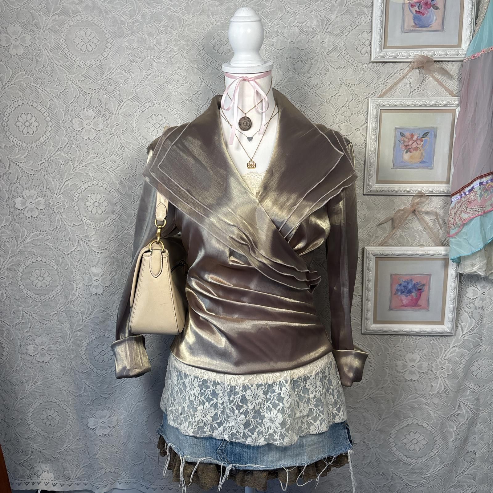 Other vintage iridescent ruffle wrap blouse top Size L / US 10 / IT 46 - 1 Thumbnail