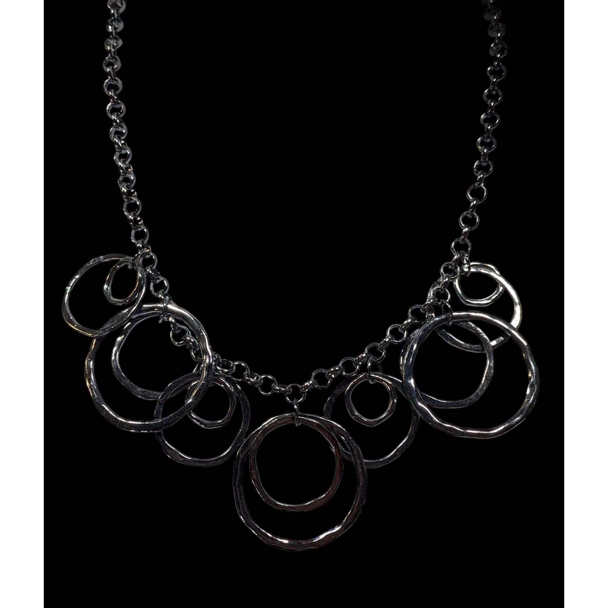 Other Brutalist Geometric Gunmetal Tone Hammered Ring Necklace Size ONE SIZE - 4 Thumbnail