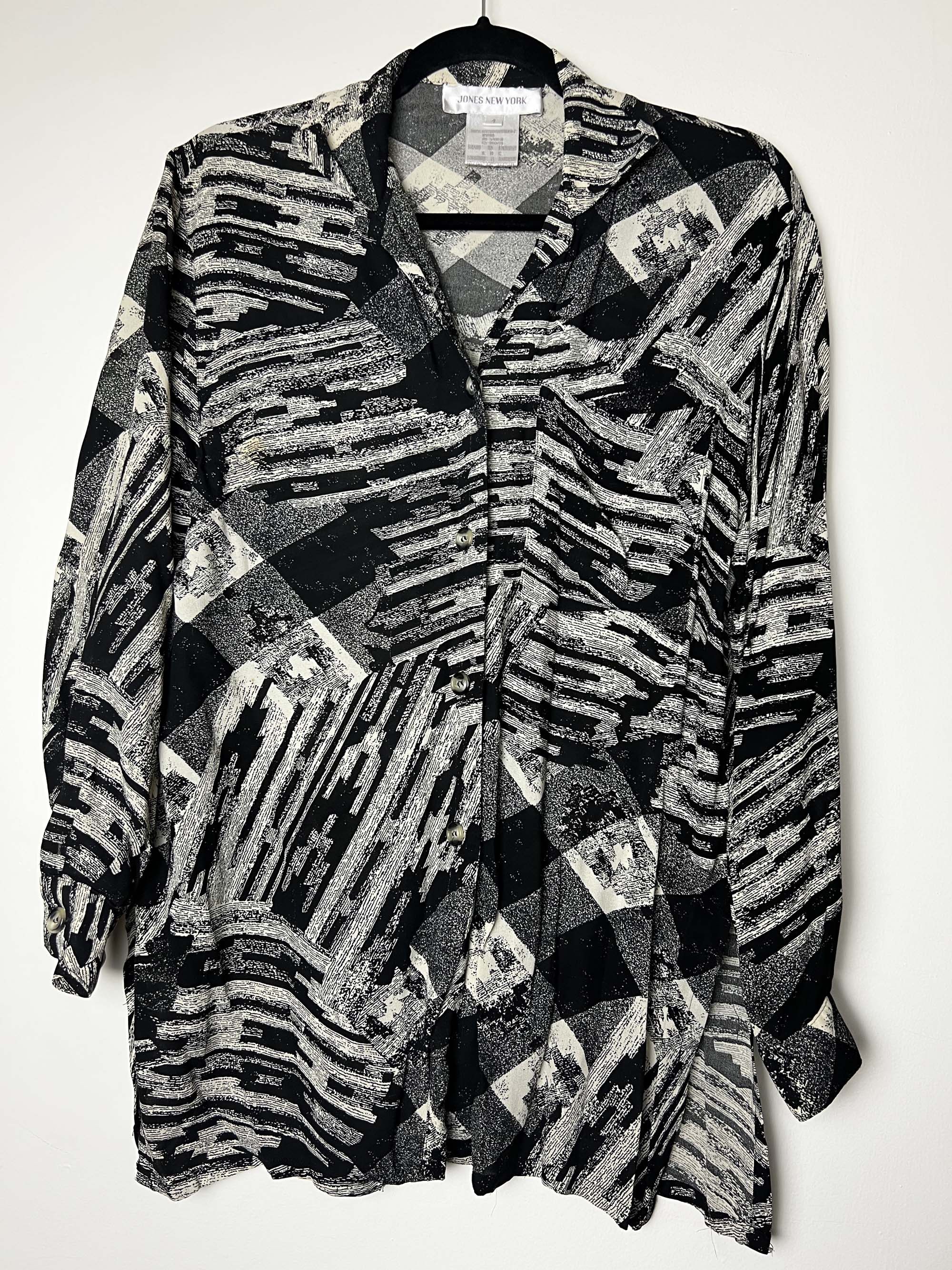 Jones New York Vintage 1990's Jones New York Geometric Button Up Blouse Size M / US 6-8 / IT 42-44 - 12 Thumbnail