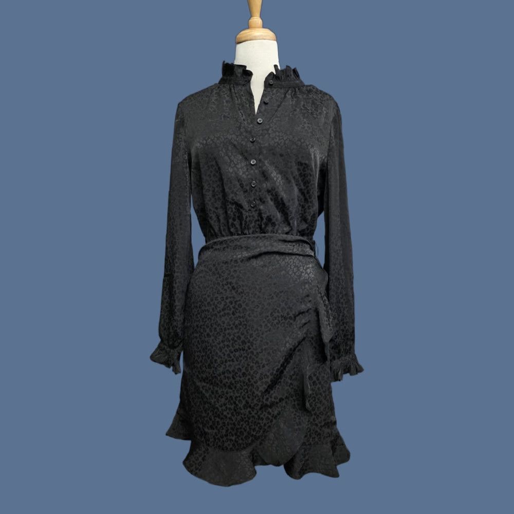 VINTAGE Lilly Pulitzer Abriana Wrap Dress Black Onyx Leopard Women's Size 8 EUC
