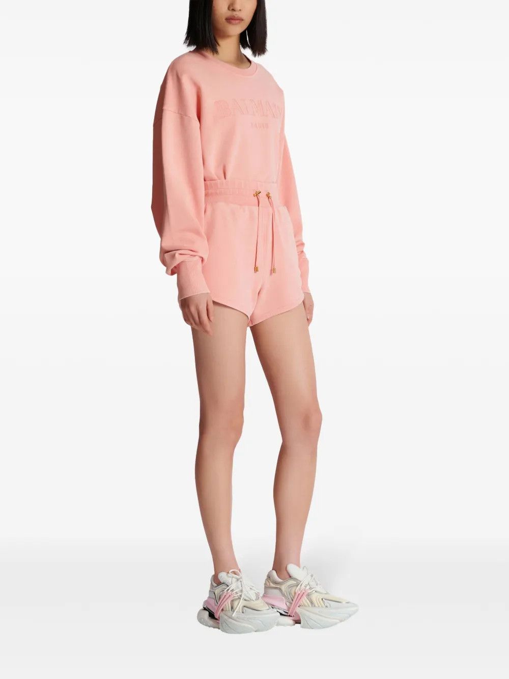 Balmain o1s1wg110725 Embroidered Logo Cotton Shorts in Salmon Pink Size 28" / US 6 / IT 42 - 5 Thumbnail