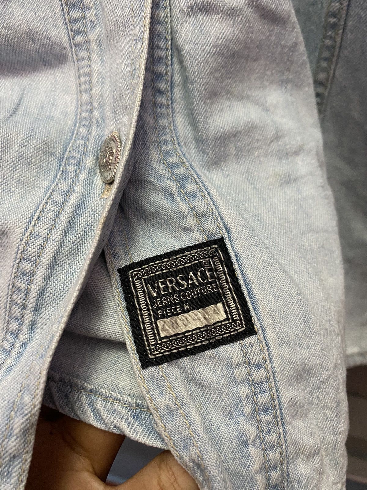 Versace Blue La Greca Medusa Denim Sleeveless Jacket