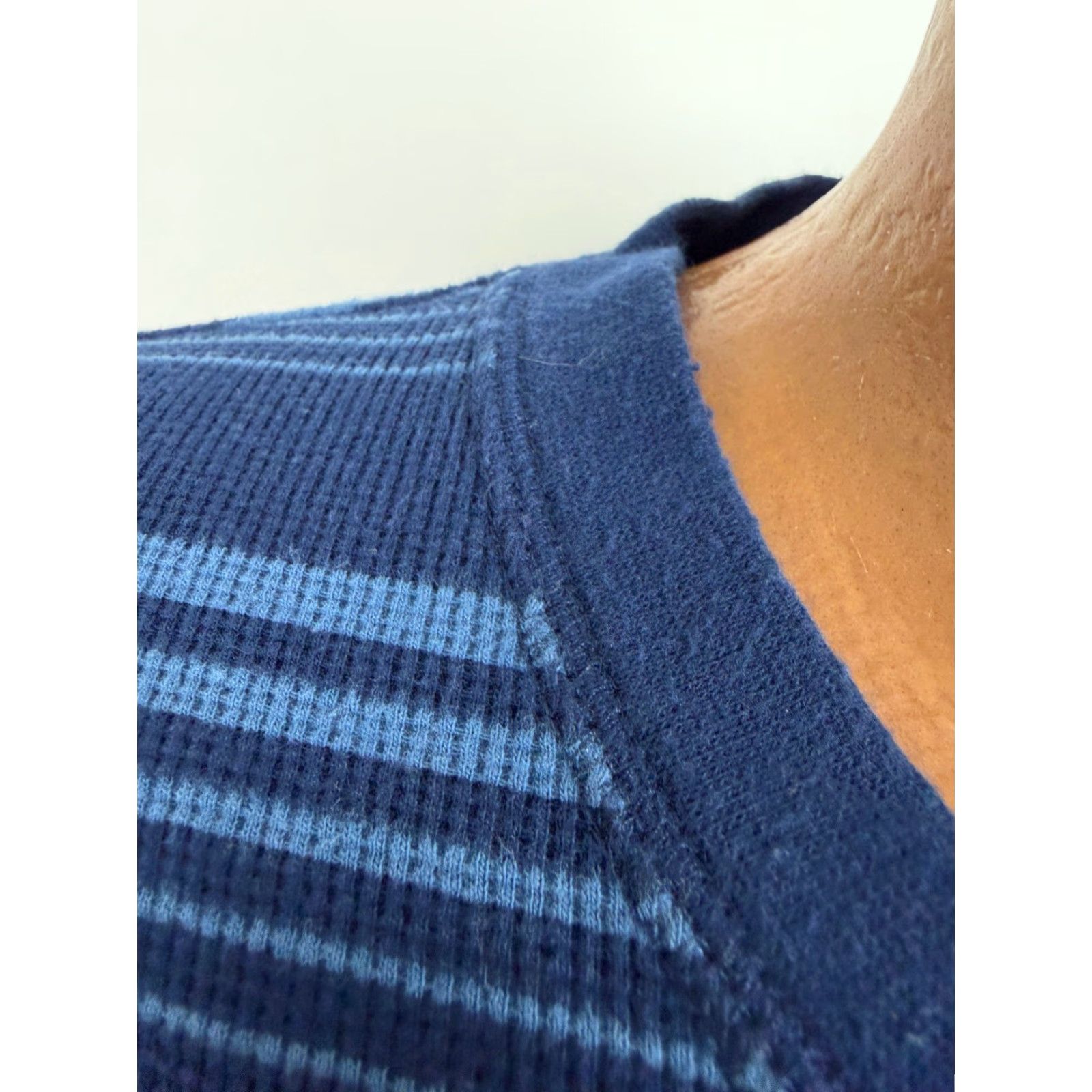 Lands' End Lands' End Waffle-Knit Henley Shirt Men XL Tall Striped Navy Blue Heavyweight Stretchy Size US XL / EU 56 / 4 - 3 Thumbnail