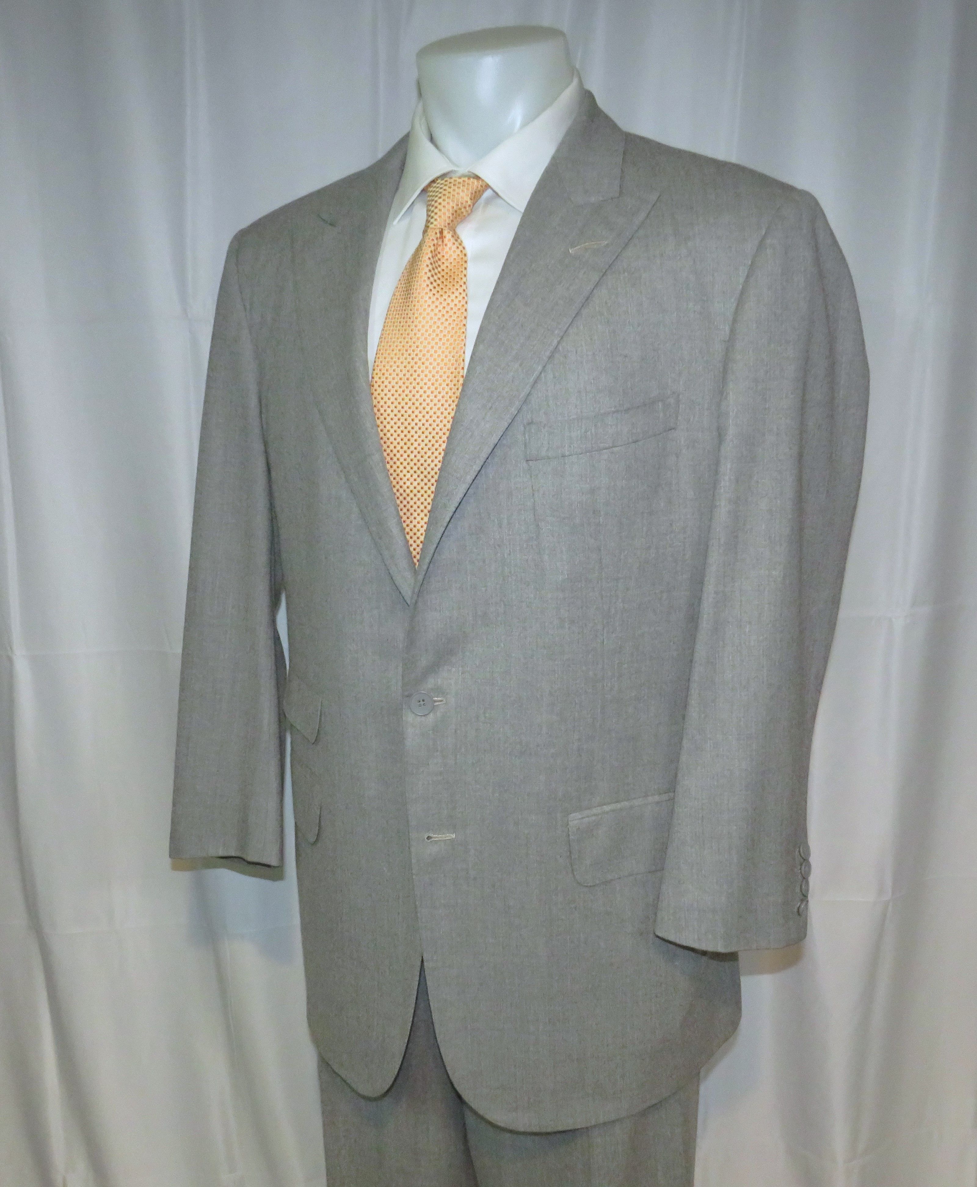 Alan Flusser Pale Gray Solid Flannel Two Button Suit 40L Size 40L - 8 Thumbnail
