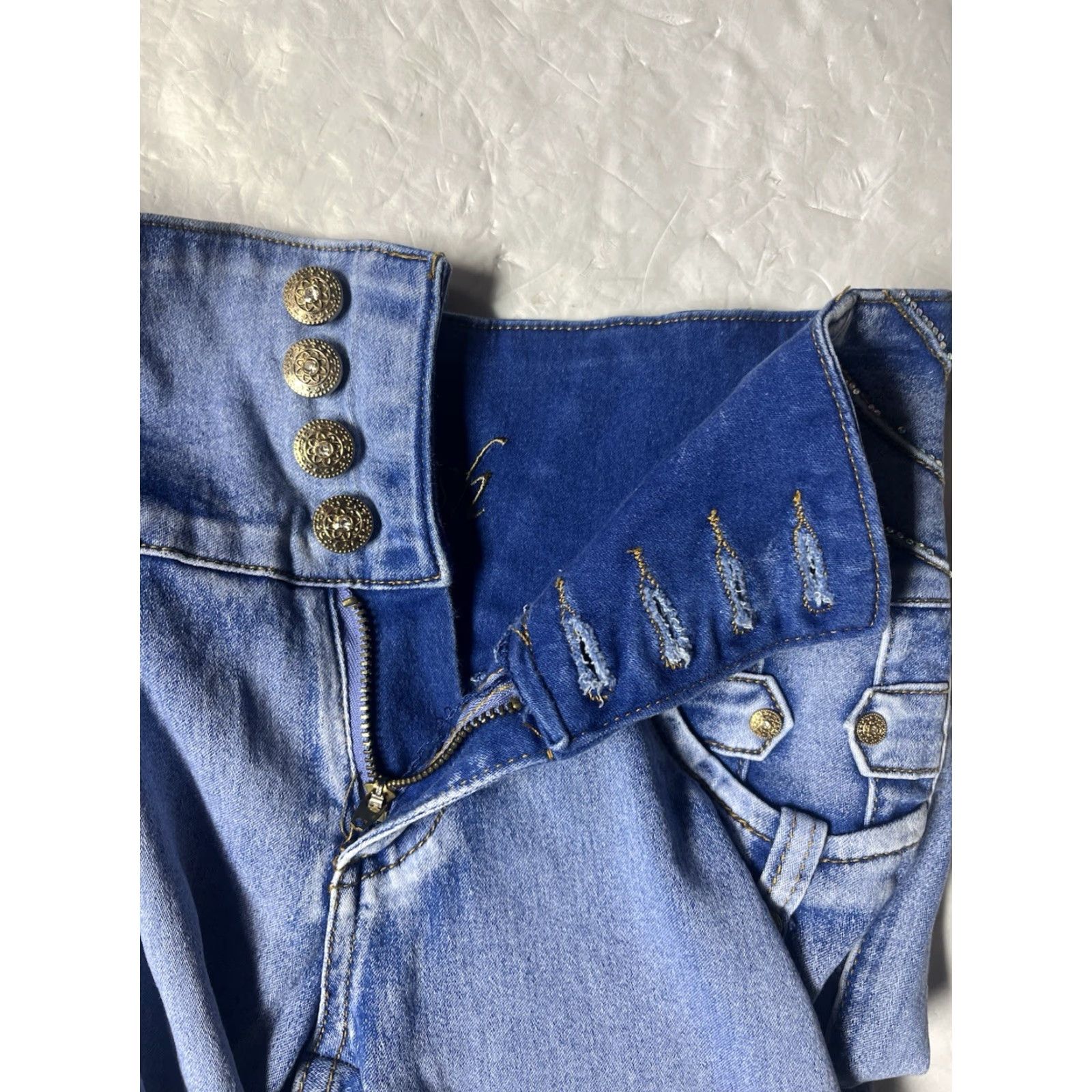 Vintage Tush Push Jeans Womens Blue Colombia Stretch High-Rise 3 Button Skinny Denim Size 7 Women Size 28" / US 6 / IT 42 - 6 Thumbnail