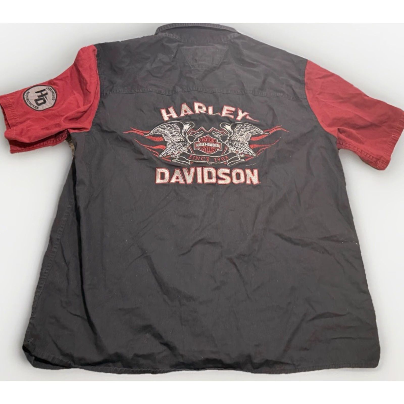 Harley Davidson Harley-Davidson Shirt Adult L Black Biker Logo Embroidered Eagle Button-Up Collar Short Sleeve Pockets Men Regular Size US L / EU 52-54 / 3 - 3 Thumbnail