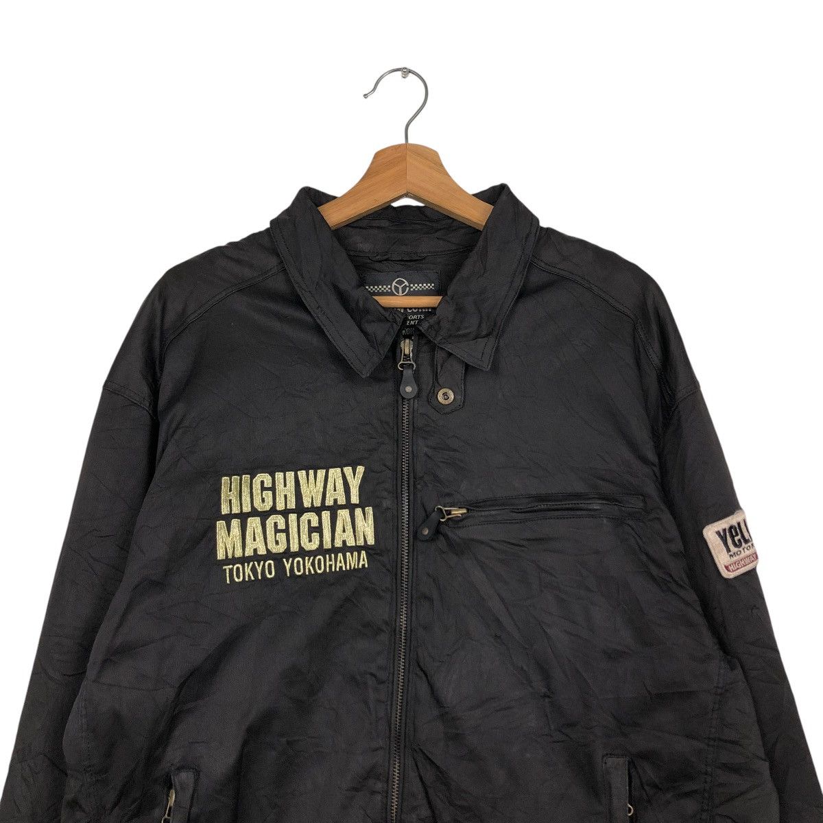 🔥VINTAGE BIKER JACKET YELLOW CORN BIG LOGO SLEDGE HAMMER