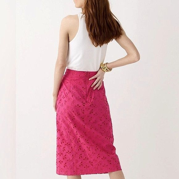 J.Crew Button-Front Eyelet Skirt Floral Party Spring Summer Travel Size 27" / US 4 / IT 40 - 2 Thumbnail