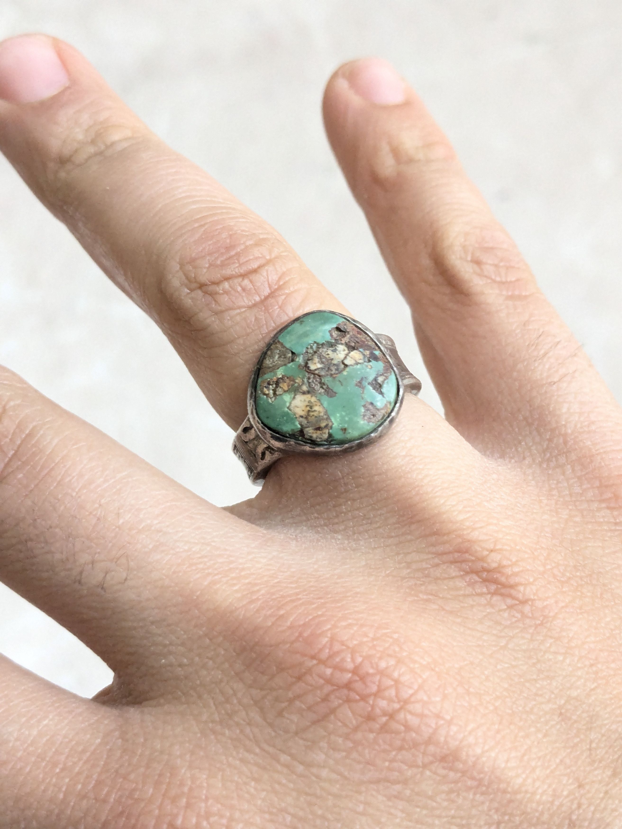 Sterling Silver Vintage Sterling Silver Band Ring Turquoise 8.5 Size ONE SIZE - 8 Thumbnail