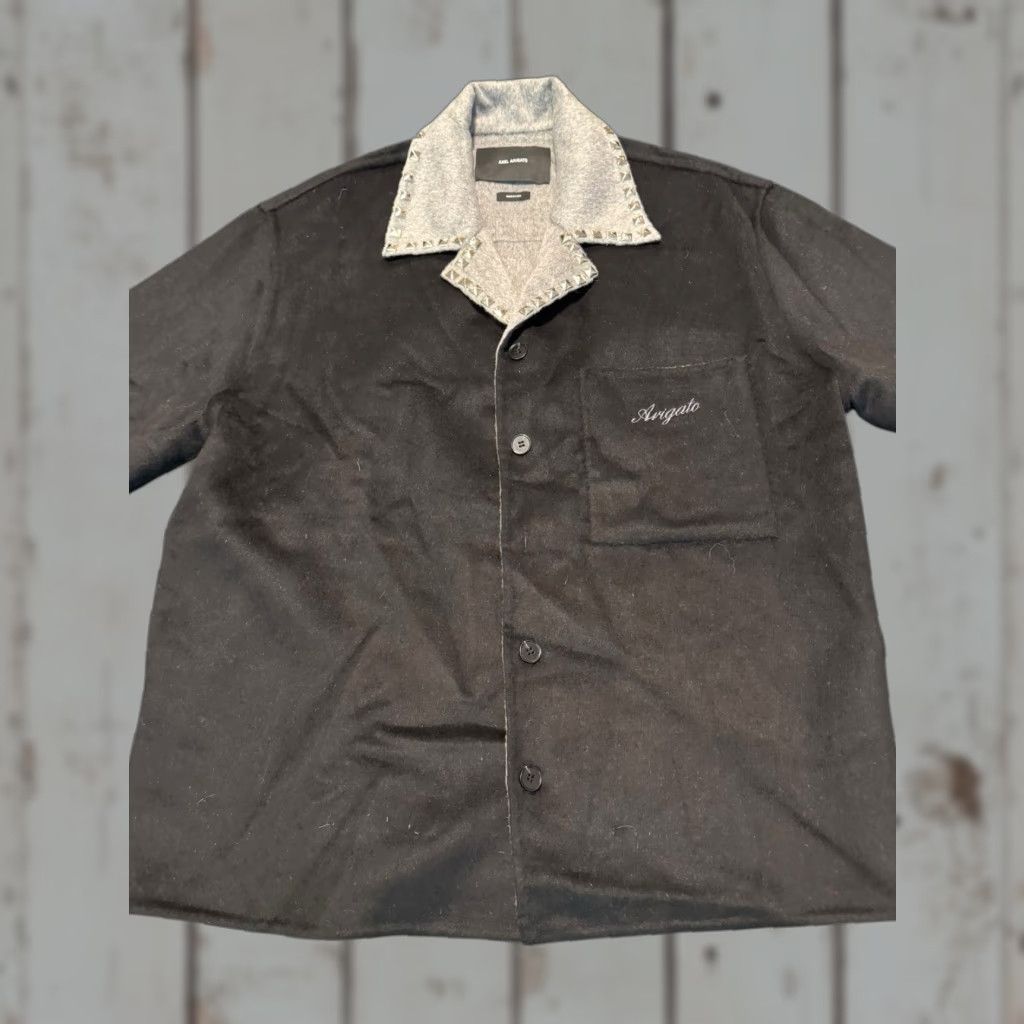 Axel Arigato AXEL ARIGATO Mens Shirt Holiday Dusty Black/ Grey Short Sleeve Wool Blend M Regular Button-Up Chest Pocket Casual Travel 80s Shirt Mens Size US M / EU 48-50 / 2 - 1 Thumbnail