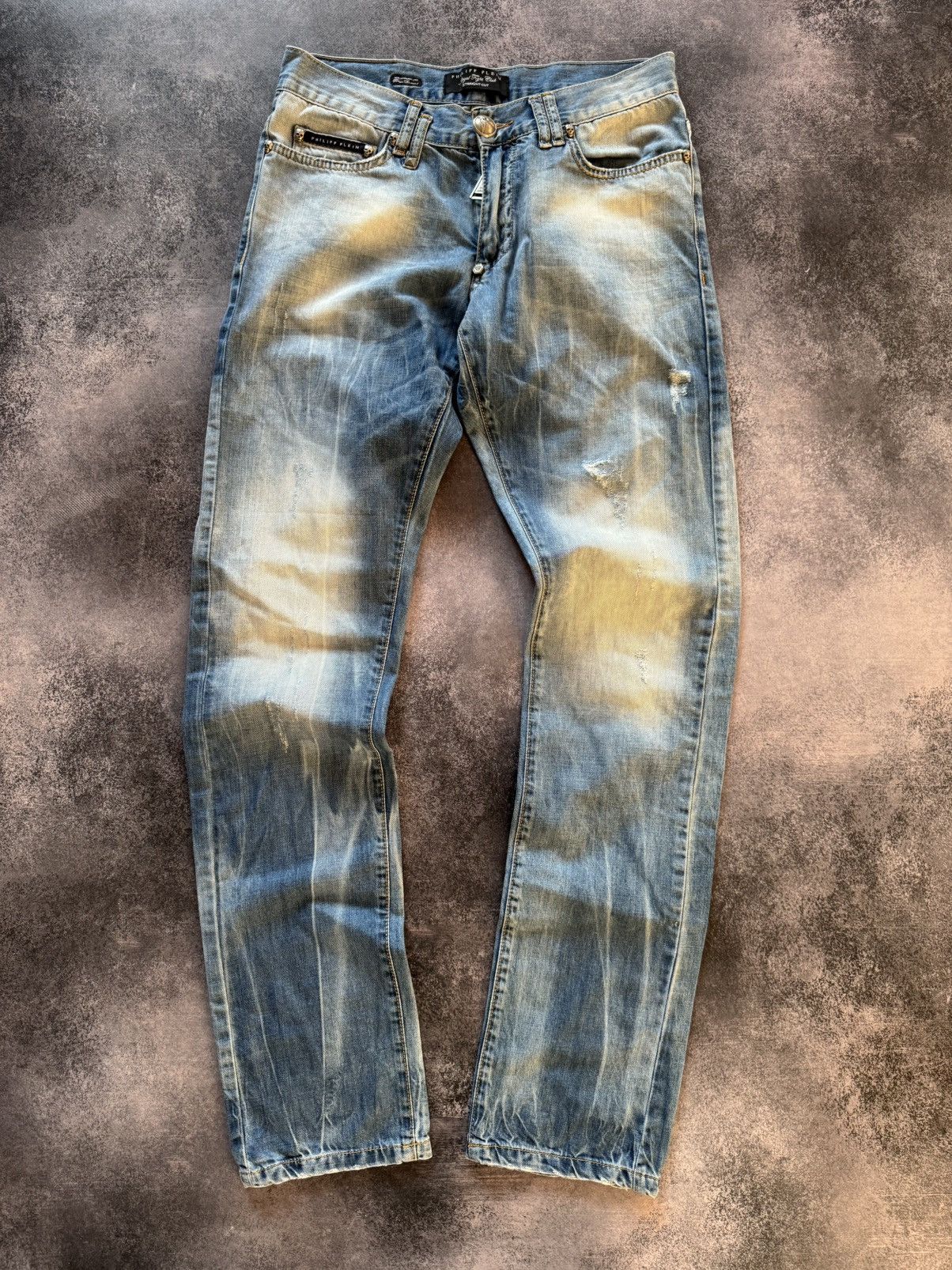 Hysteric Glamour Philip Plein Skull Embossed Crash Distressed Straight Jeans Size US 30 / EU 46 - 8 Thumbnail