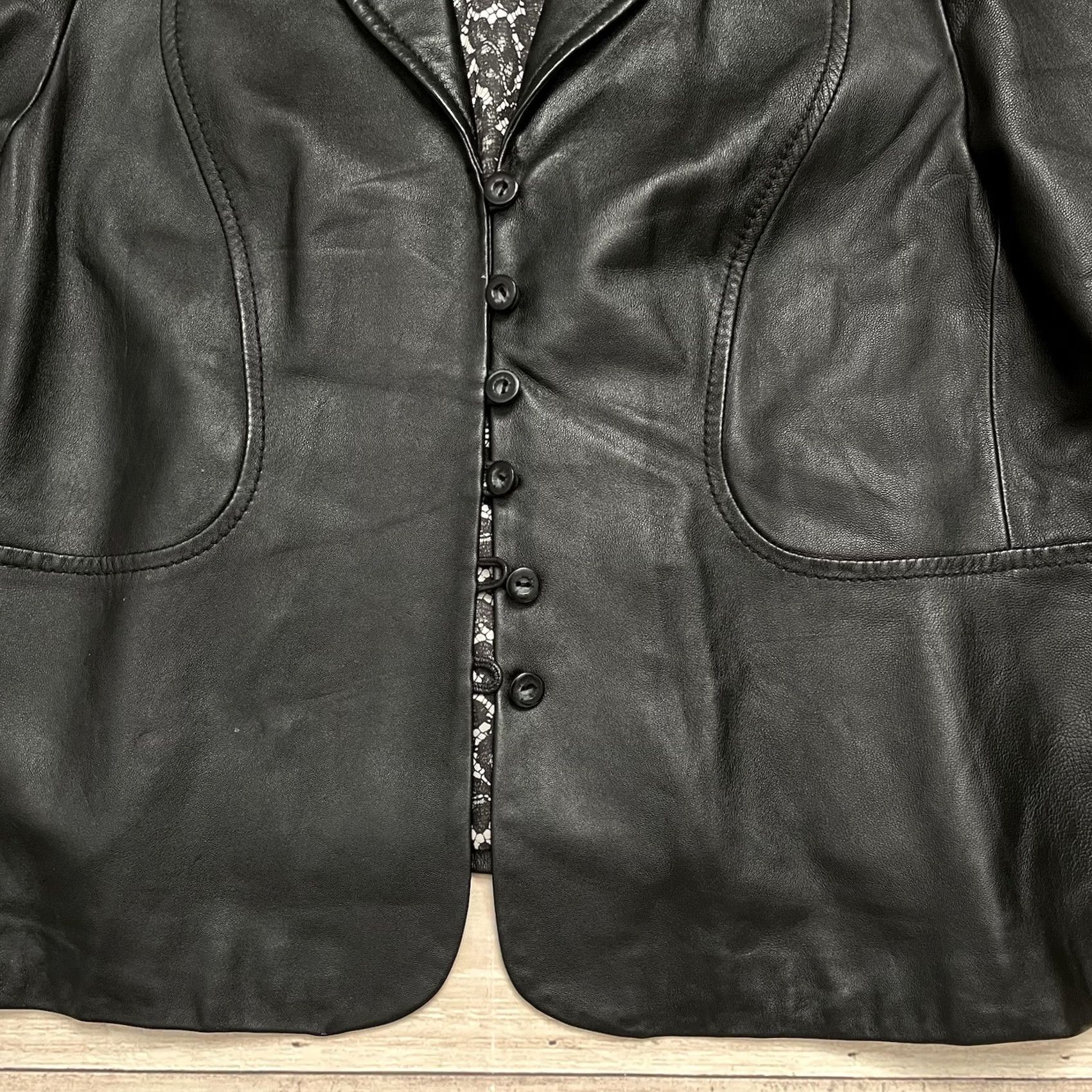 Vintage VINTAGE Venezia Women’s Coat Jacket Leather Black Lined 26-28 Plus Wool? Polyester Lining Motorcyc le Theme Casual Winter 1990s Womens Size 4XL / US 24-26 - 5 Thumbnail