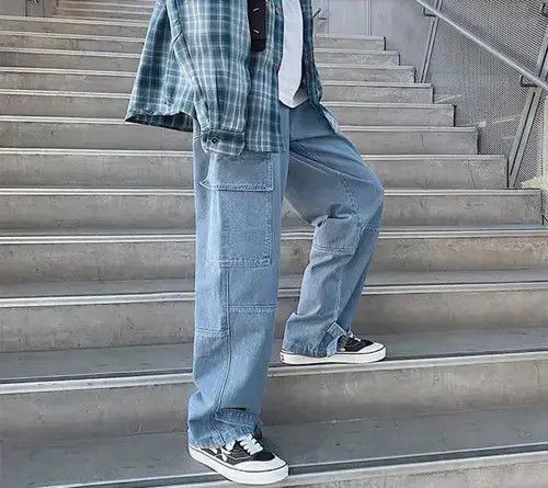 Japanese Brand × Vintage Lightwash baggy fit denim cargo pants Size US 29 - 1 Thumbnail