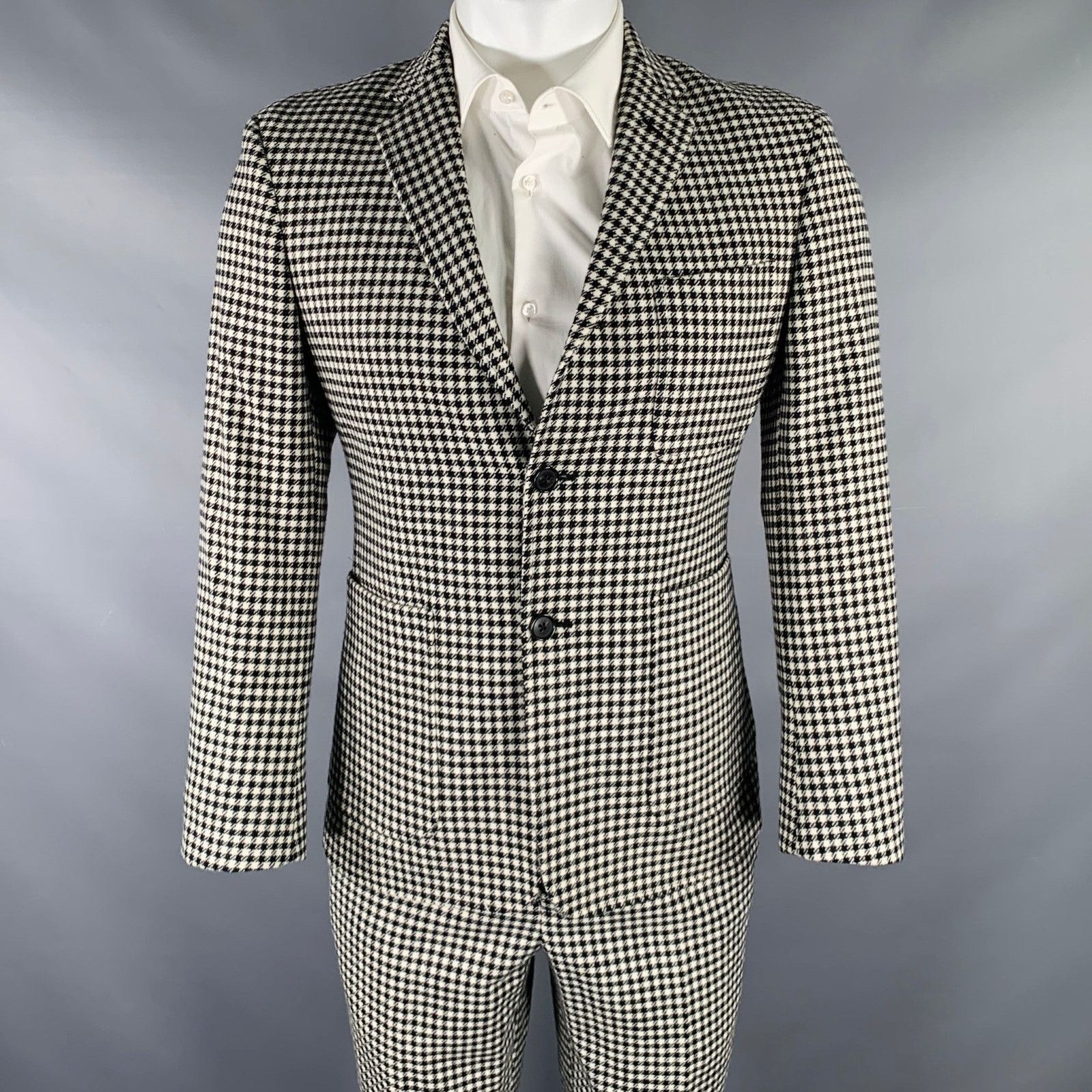 Brooks Brothers Black Fleece BLACK FLEECE 38 Black White Checkered Wool Notch Lapel Suit Size 38R - 1 Thumbnail