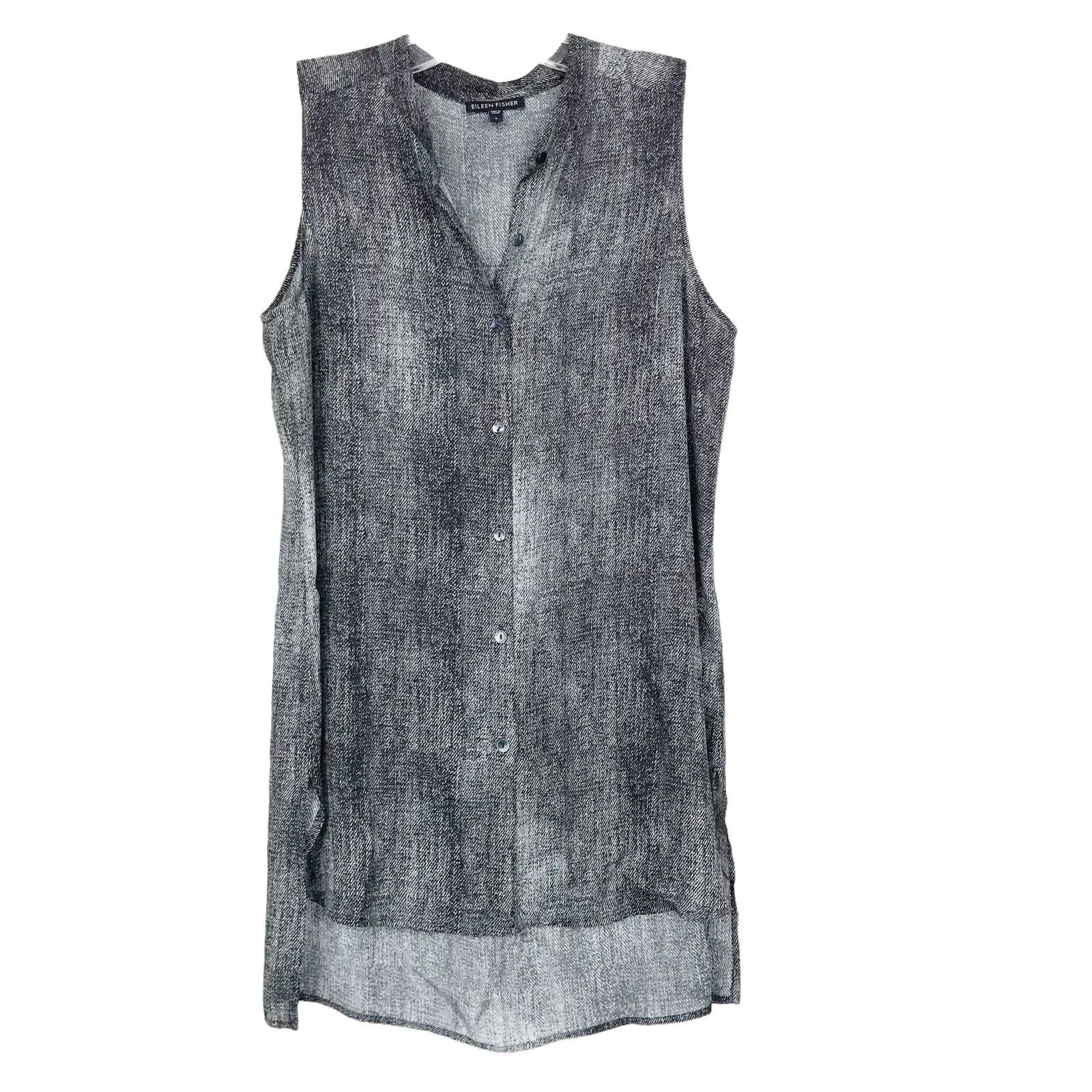 Eileen Fisher Eileen Fisher 100% Silk Gray Sleeveless Button Down Sz S Size S / US 4 / IT 40 - 1 Thumbnail