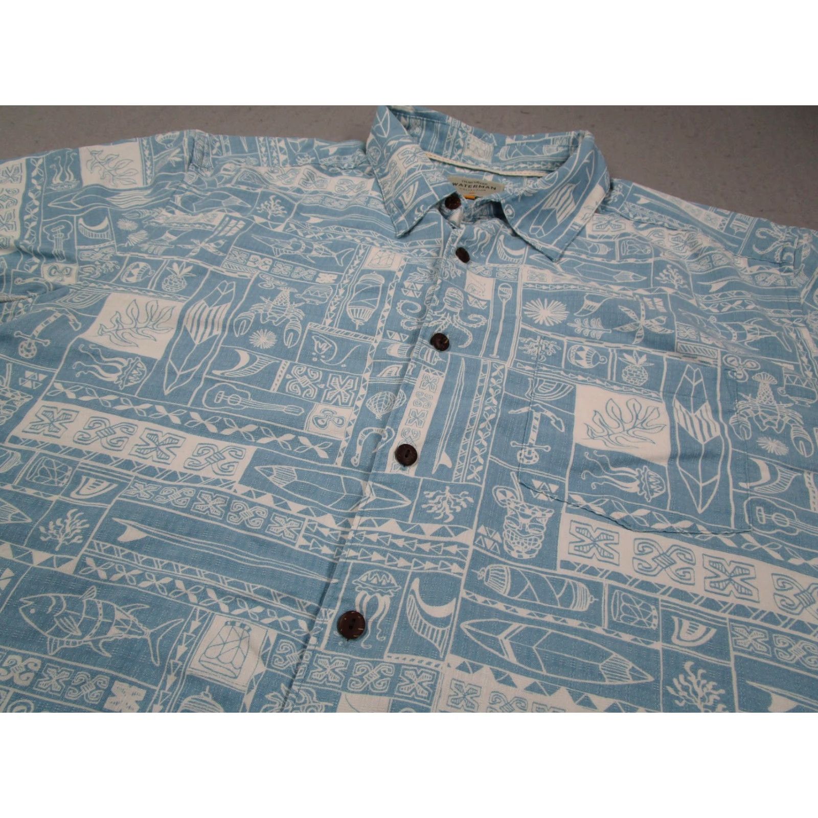 Quiksilver Quiksilver Waterman Shirt Mens Large Blue Aloha Hawaiian Comfort Fit Boat Fish Size US L / EU 52-54 / 3 - 3 Thumbnail