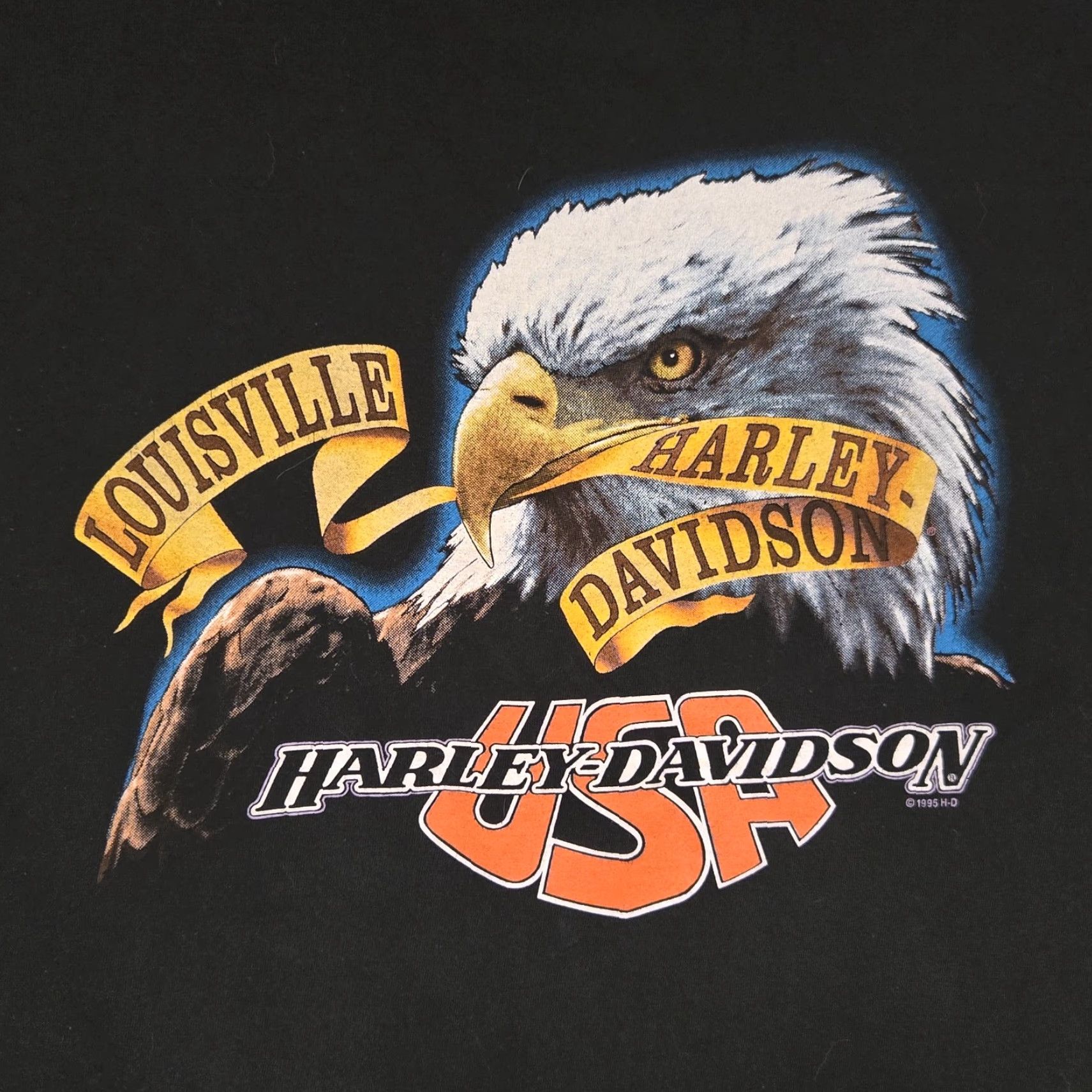 Harley Davidson VINTAGE Harley-Davidson T-Shirt Large Black 1995 Single Stitch Louisville Eagle Mens Shirt 90s Motorcycle USA Biker Size US L / EU 52-54 / 3 - 4 Thumbnail