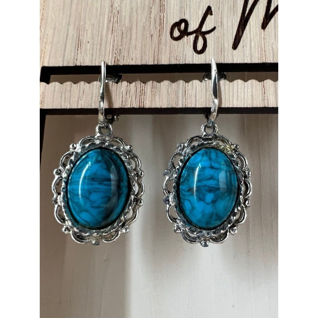 Vintage 2 Pair 1990s Vtg Earrings Silver Turquoise + Copper Hoops Size ONE SIZE - 10 Thumbnail