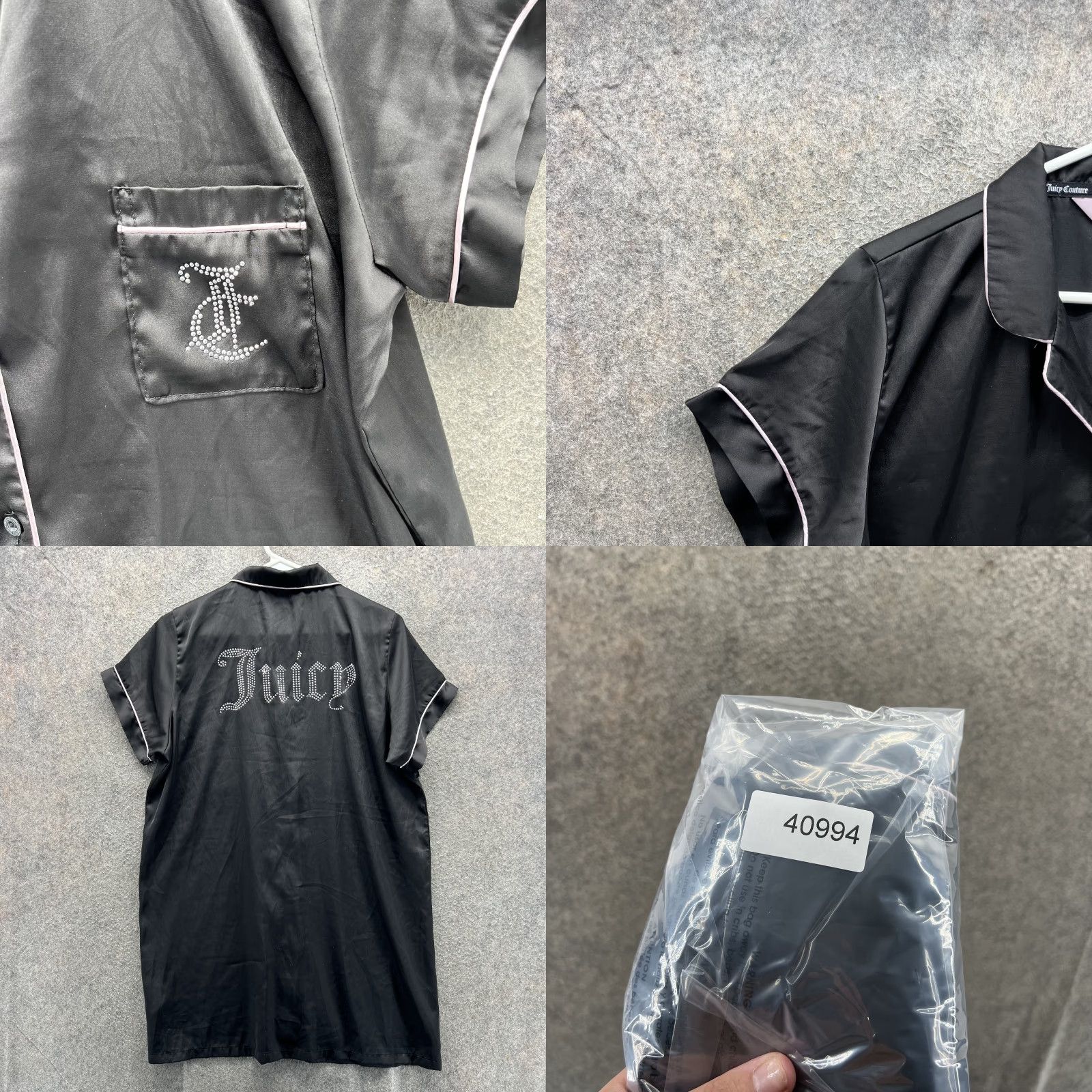 Juicy Couture Juicy Couture Sleep Shirt Womens Large Black Satin Nightgown Rhinestone Logo Shirt Size L / US 10 / IT 46 - 8 Thumbnail