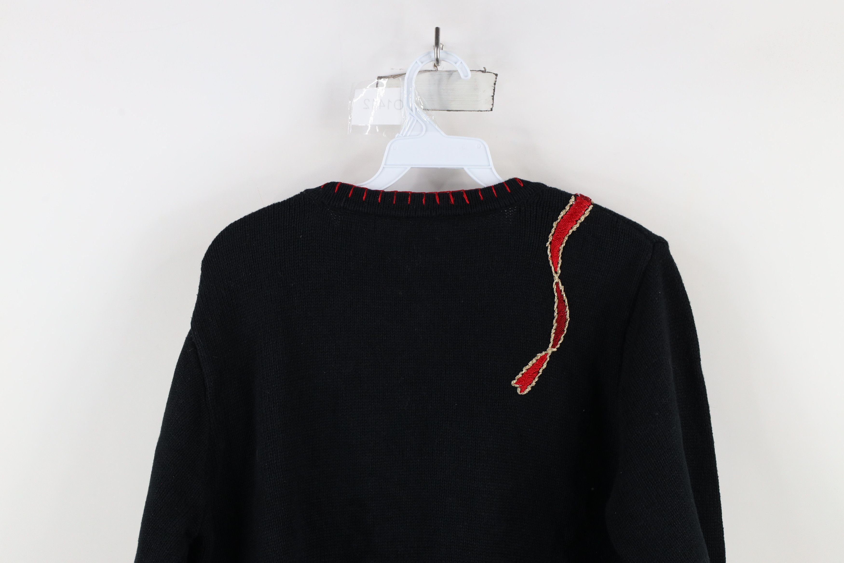 Vintage Vintage 90s Cat Kitten Stocking Beaded Knit Sweater Black Size S / US 4 / IT 40 - 14 Thumbnail