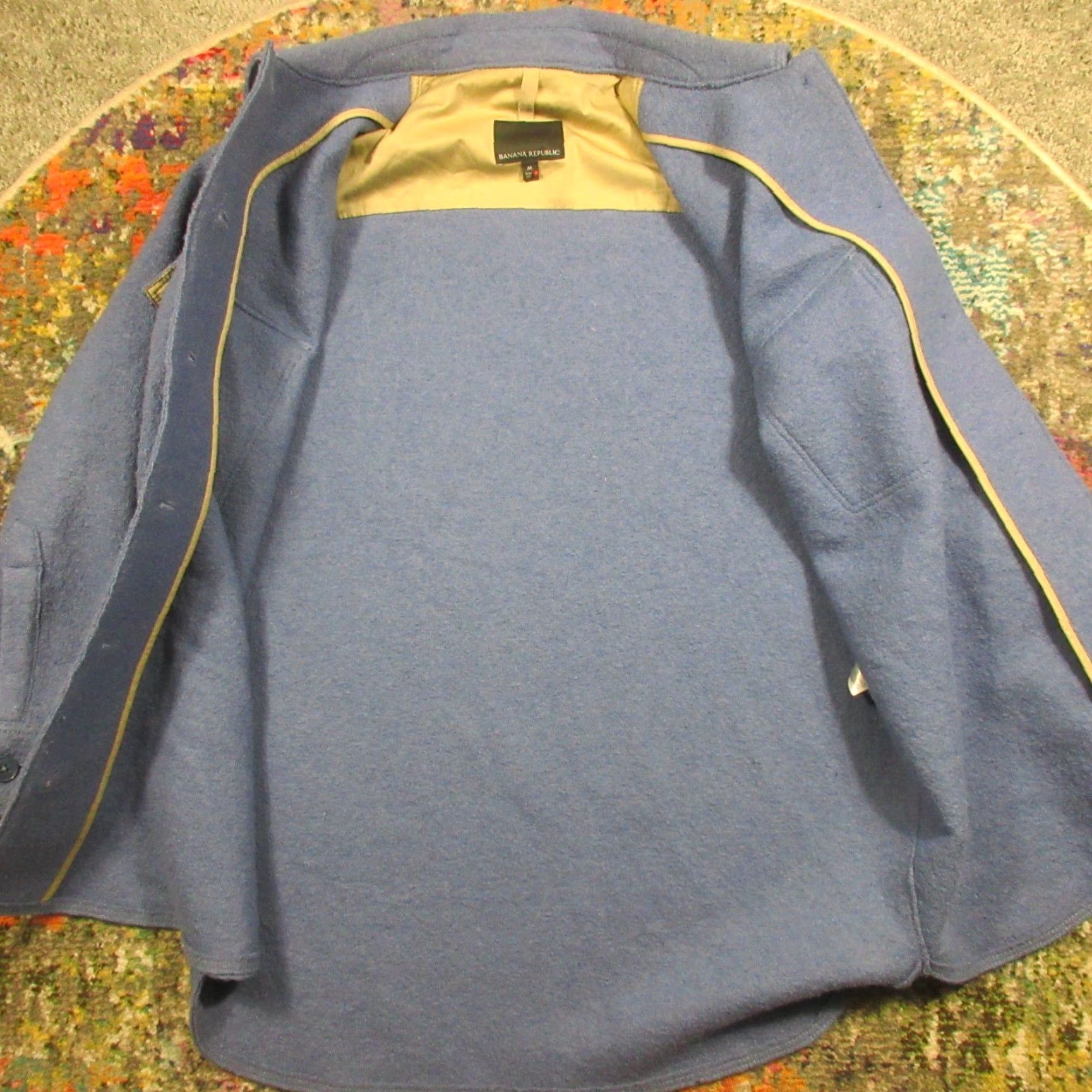 Banana Republic Banana Republic Mens Jacket Wool Blue Oversized Button Front Casual Blazer M Military Jacket Lined Zip Front Mid-Length Size 40R - 6 Thumbnail