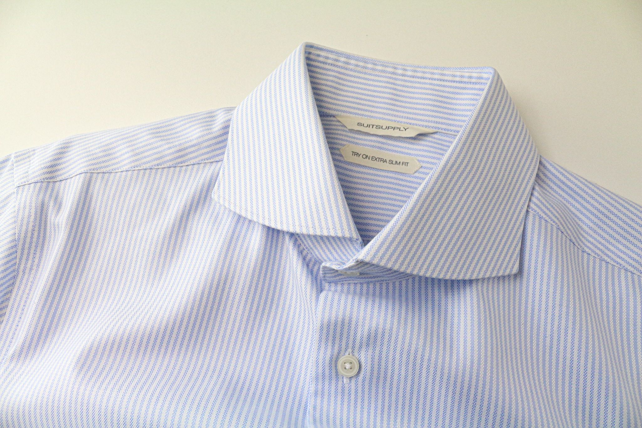 Suitsupply 39L/15 1/2L Extra Slim Blue Cotton Striped Shirt 77028 Size 38R - 3 Thumbnail