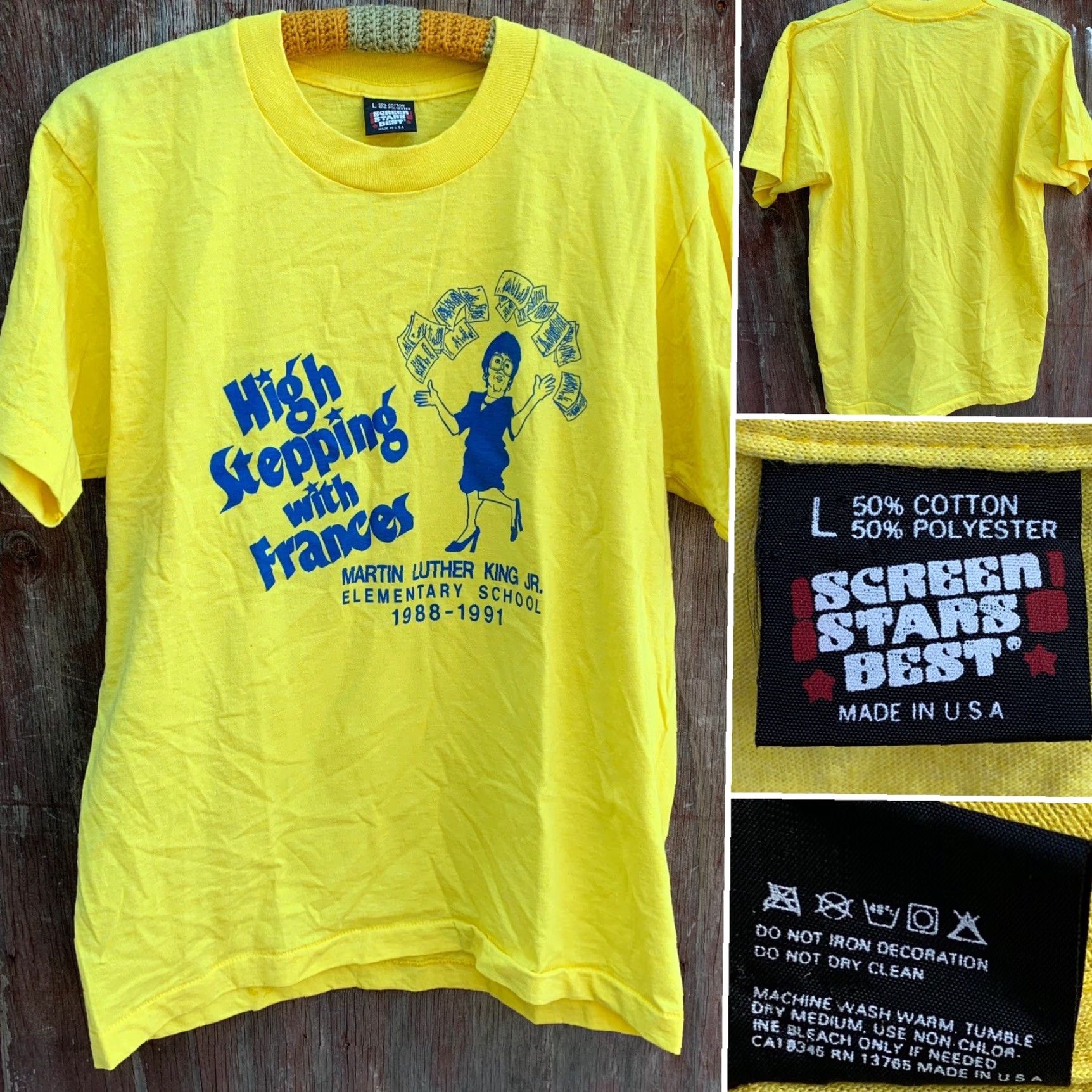 Vintage VINTAGE High Stepping With Frances Martin Luther King Jr Elementary T-Shirt L Mens Yellow Graphic Print 90s 80s Size US L / EU 52-54 / 3 - 6 Thumbnail