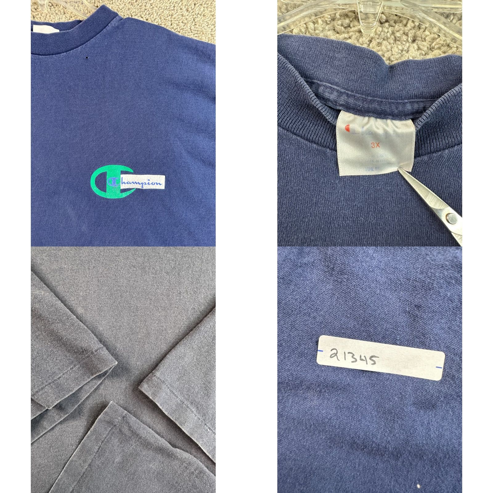Champion VINTAGE Champion Shirt Mens 3XL Blue 90s T-Shirt Singe Stitch Logo 90s Men’s Crew Neck Short Sleeve Cotton Knit Size US XXL / EU 58 / 5 - 9 Thumbnail