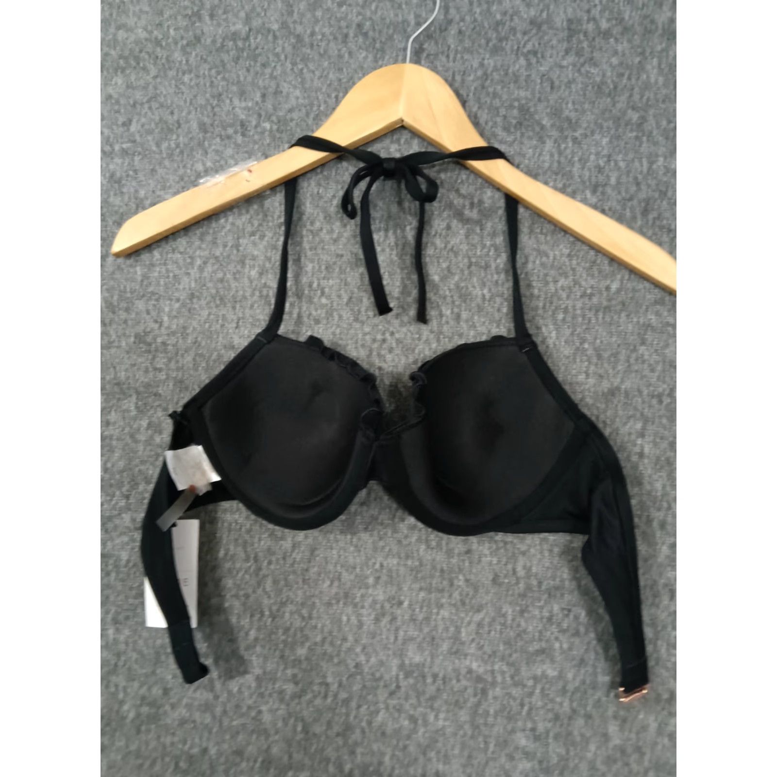 Vintage Shade & Shore Black Bikini Top - Ruffle Front Keyhole Spaghetti Strap - Padded 34C - Women Swimwear Size XXS / US 00 / IT 34 - 2 Thumbnail