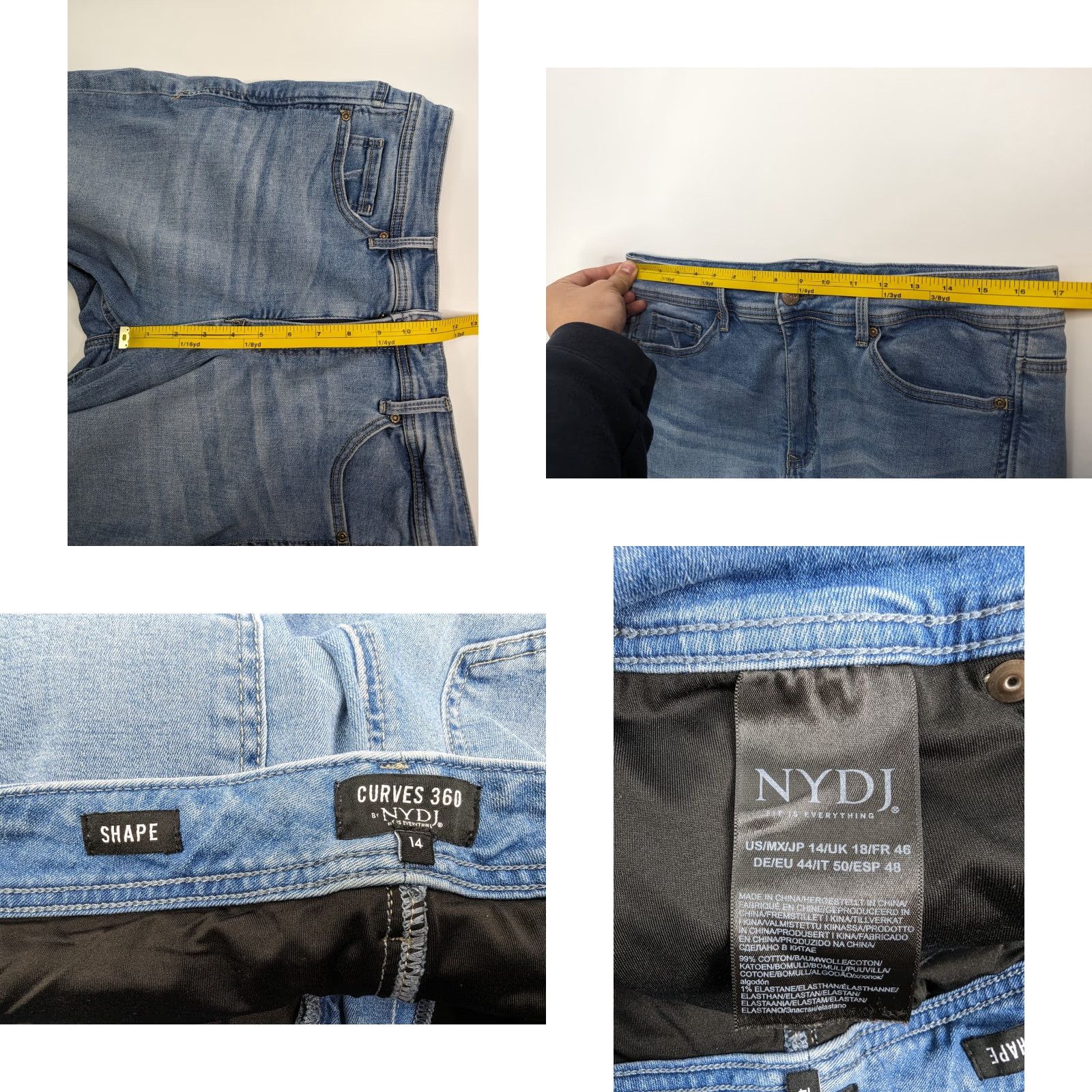 NYDJ NYDJ Curves 360 Shape Jeans High Rise Distressed Blue Denim Womens Size 14 Straight Jeans Stretch Shaping Regular Blue Size 36" / US 14 / IT 50 - 8 Thumbnail