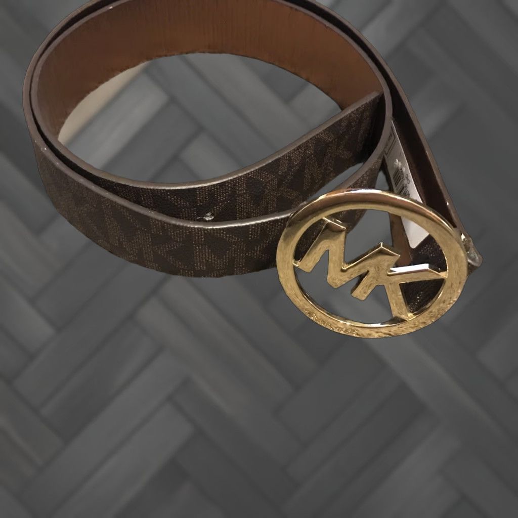 Michael Kors VINTAGE MICHAEL KORS Brown Signature Belt Gold Buckle L Women Belt Brown Gold-Plated Buckle MK Signature Belt Women L Size ONE SIZE - 1 Thumbnail